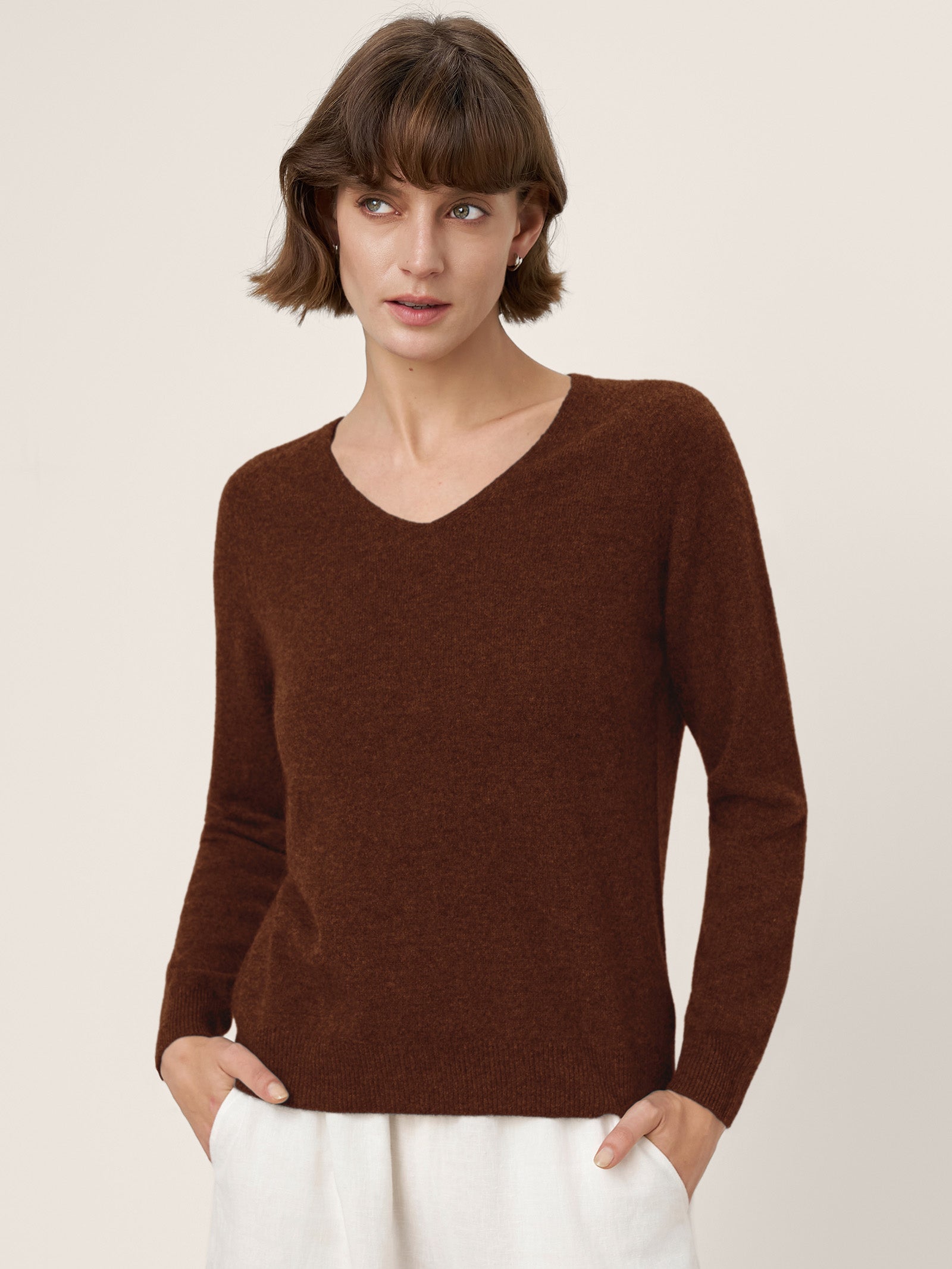 Premium Cashmere Blend Hand-Finished Seamless V-Neck Sweater SURI