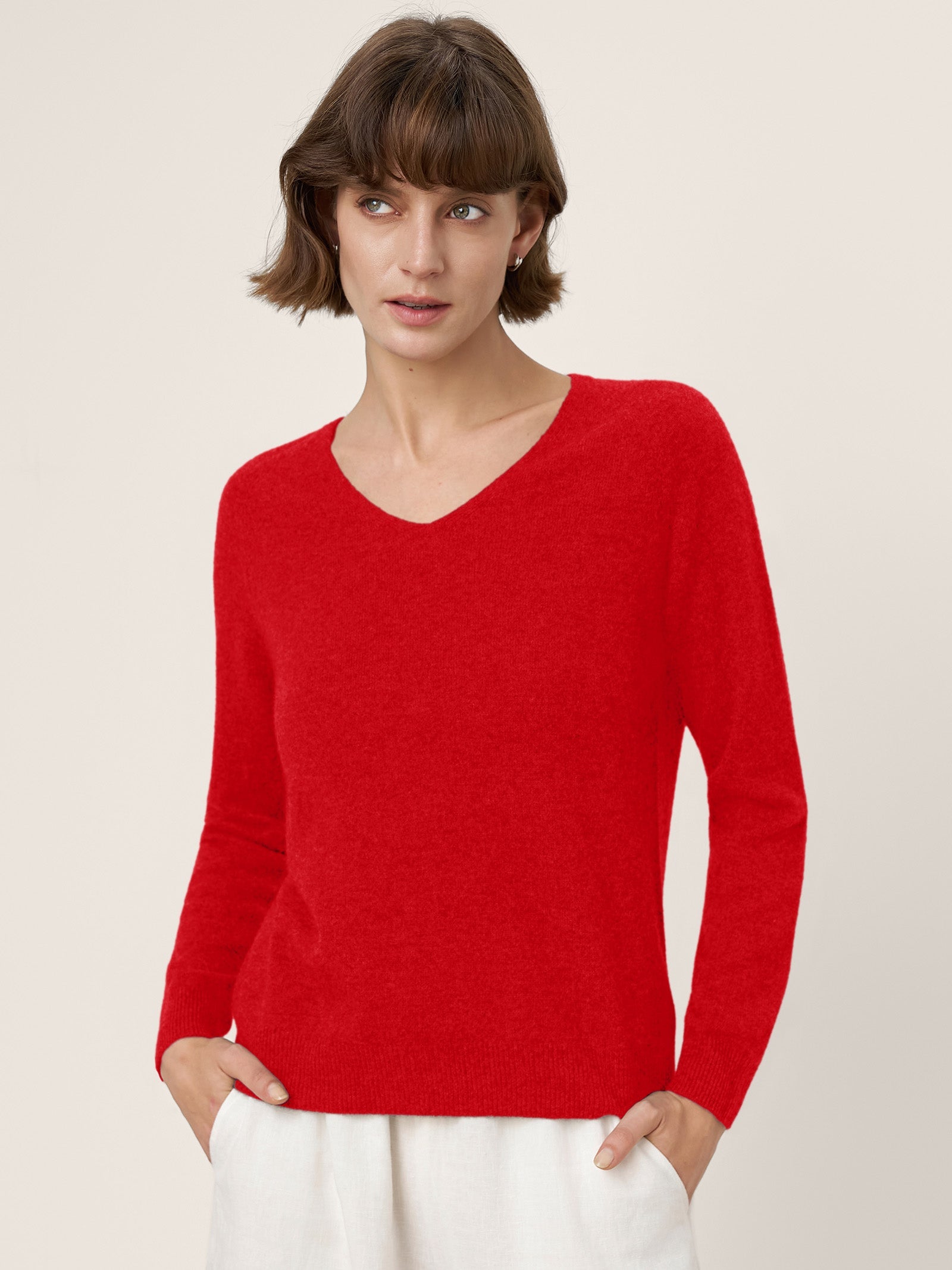 Premium Cashmere Blend Hand-Finished Seamless V-Neck Sweater SURI
