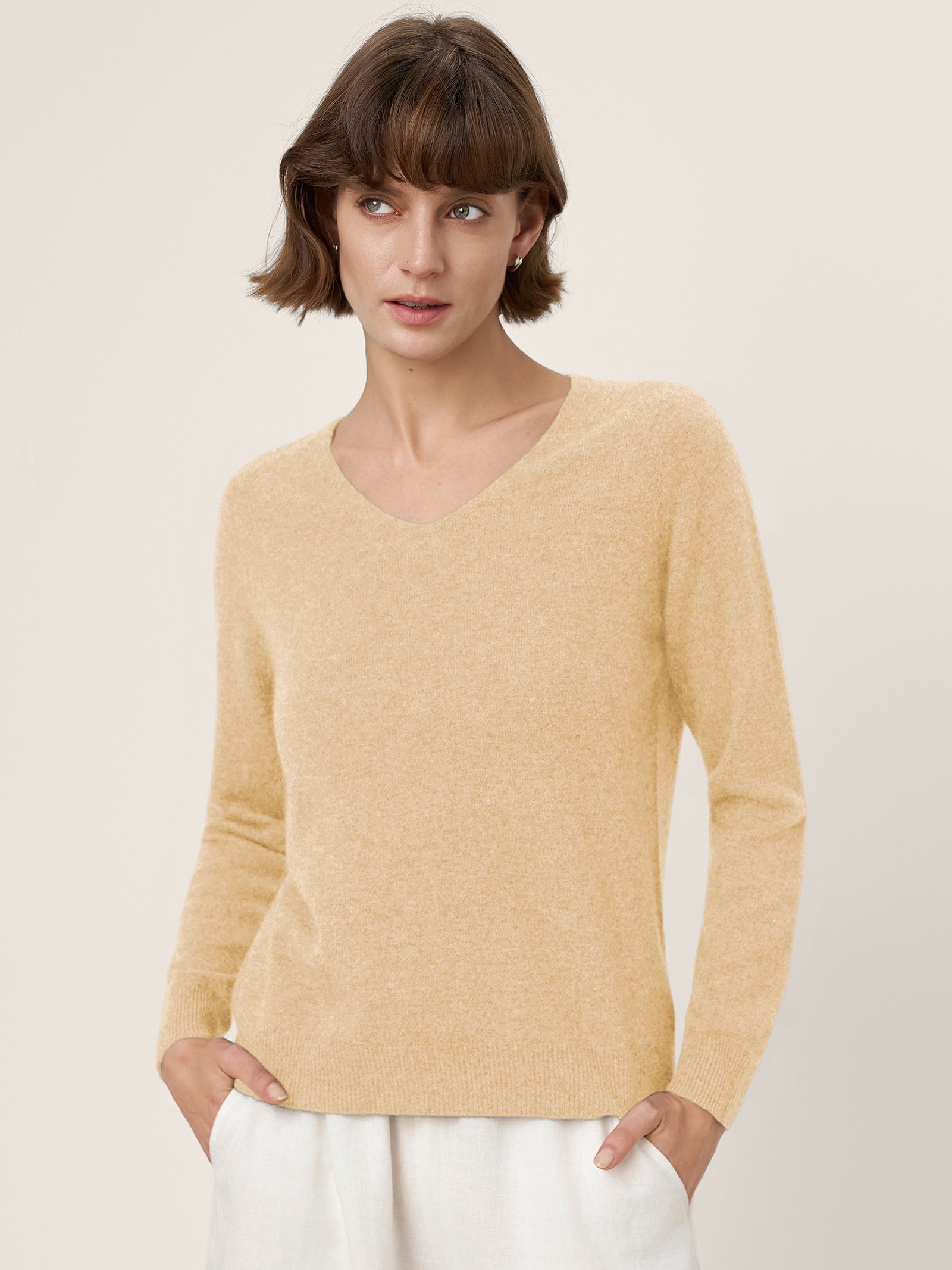 Premium Cashmere Blend Hand-Finished Seamless V-Neck Sweater SURI