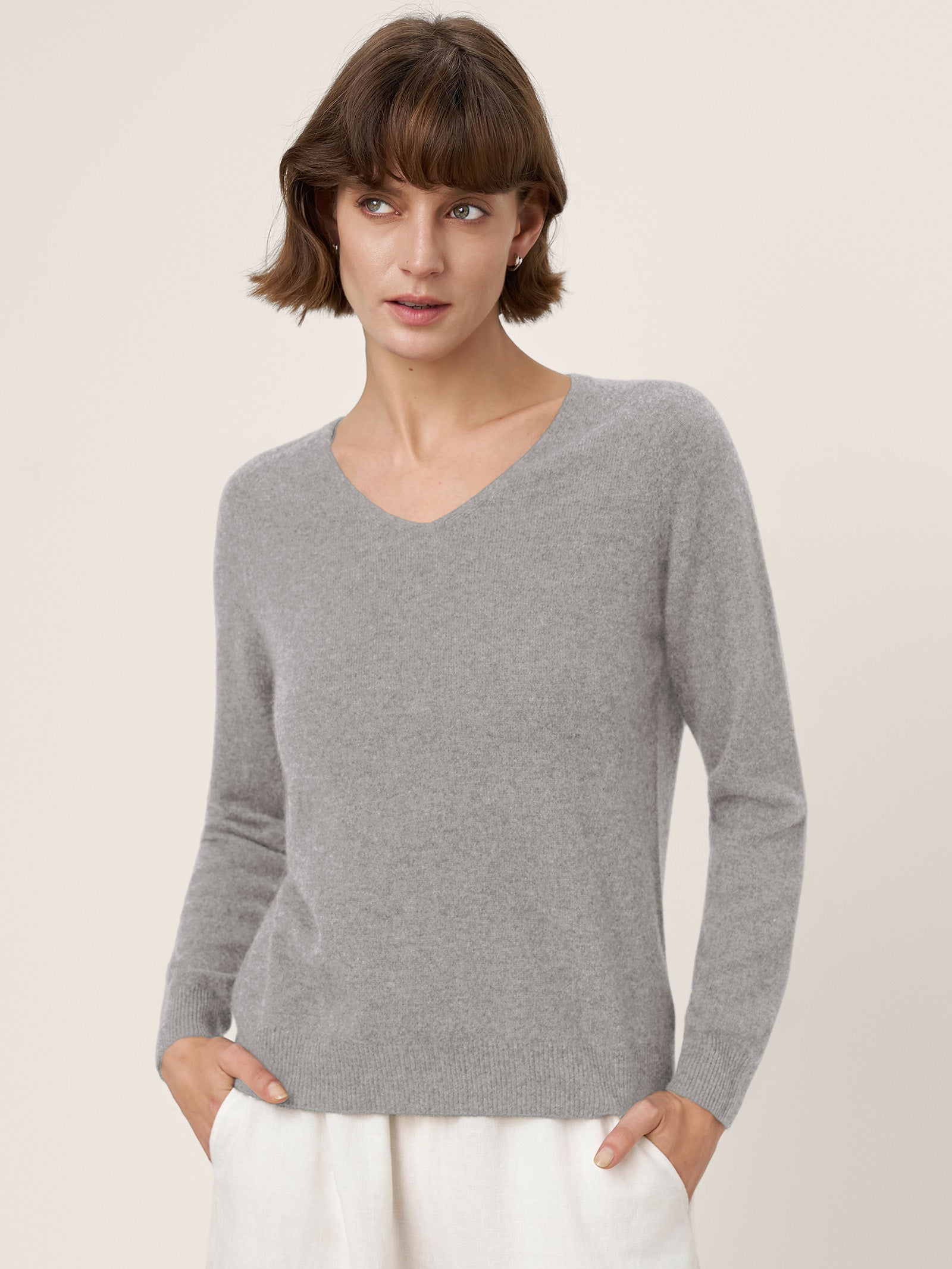 Premium Cashmere Blend Hand-Finished Seamless V-Neck Sweater SURI