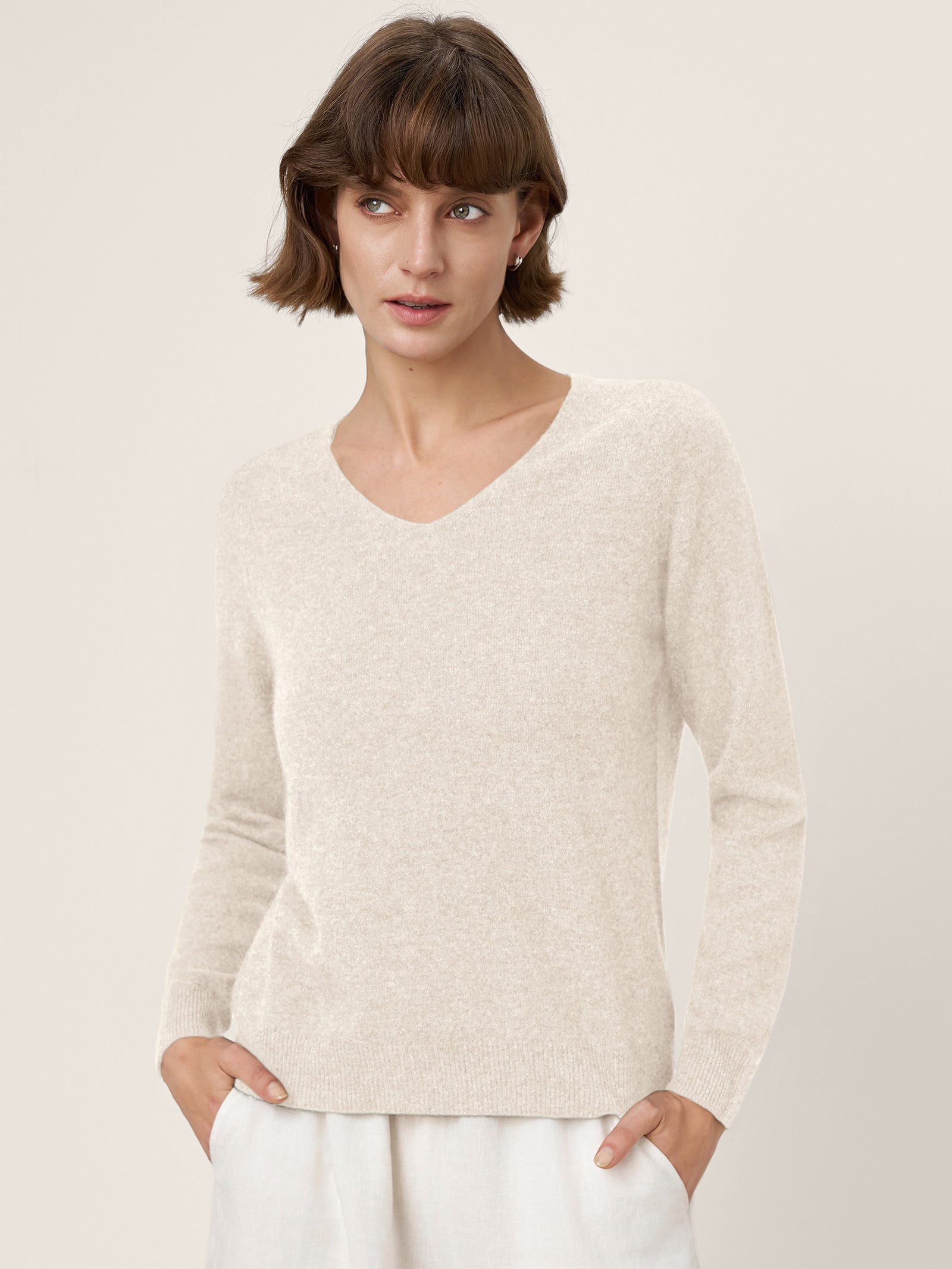 Premium Cashmere Blend Hand-Finished Seamless V-Neck Sweater SURI