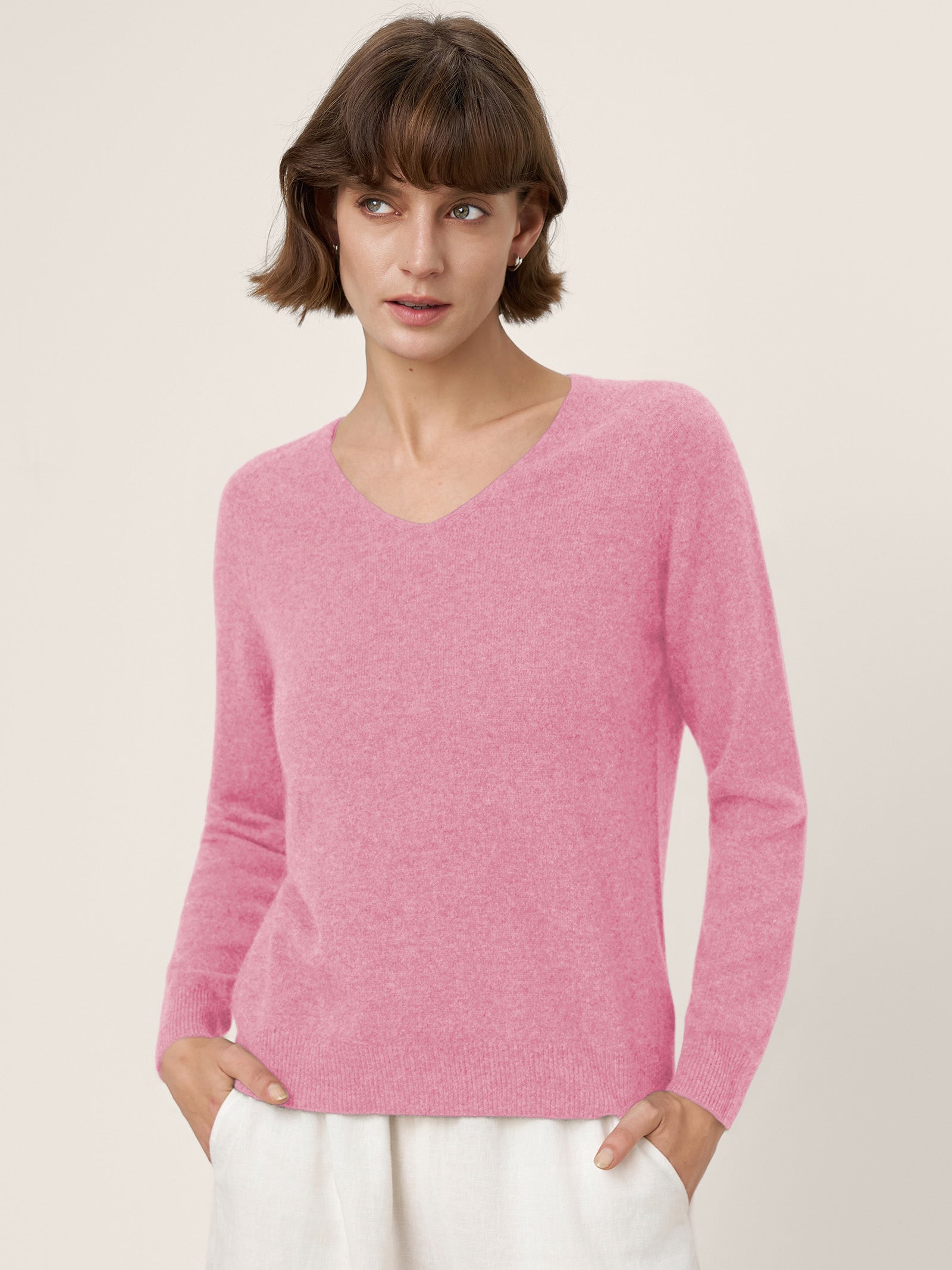 Premium Cashmere Blend Hand-Finished Seamless V-Neck Sweater SURI