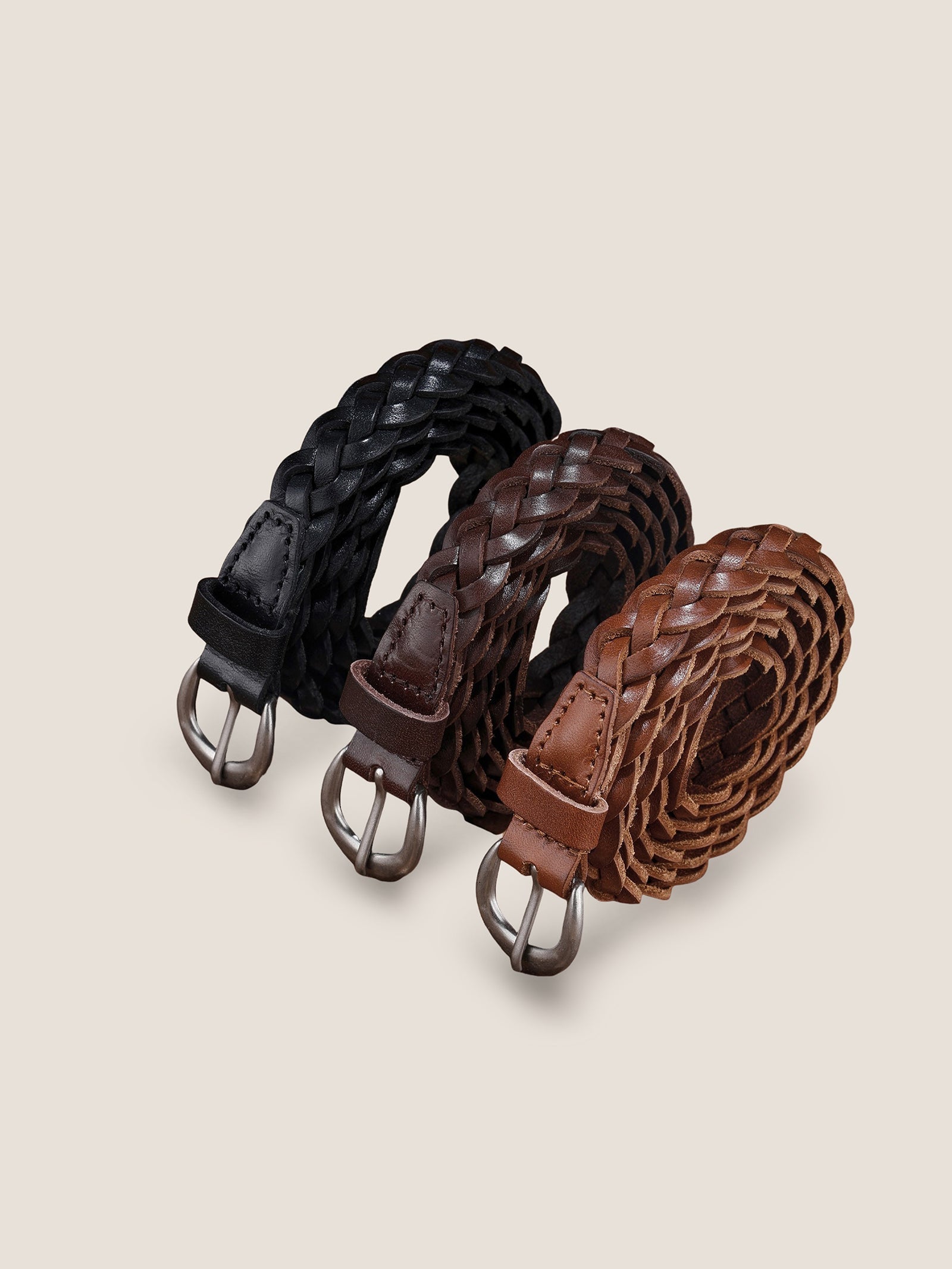 Premium Cowhide Retro Hand-Woven Twisted Thin Belt