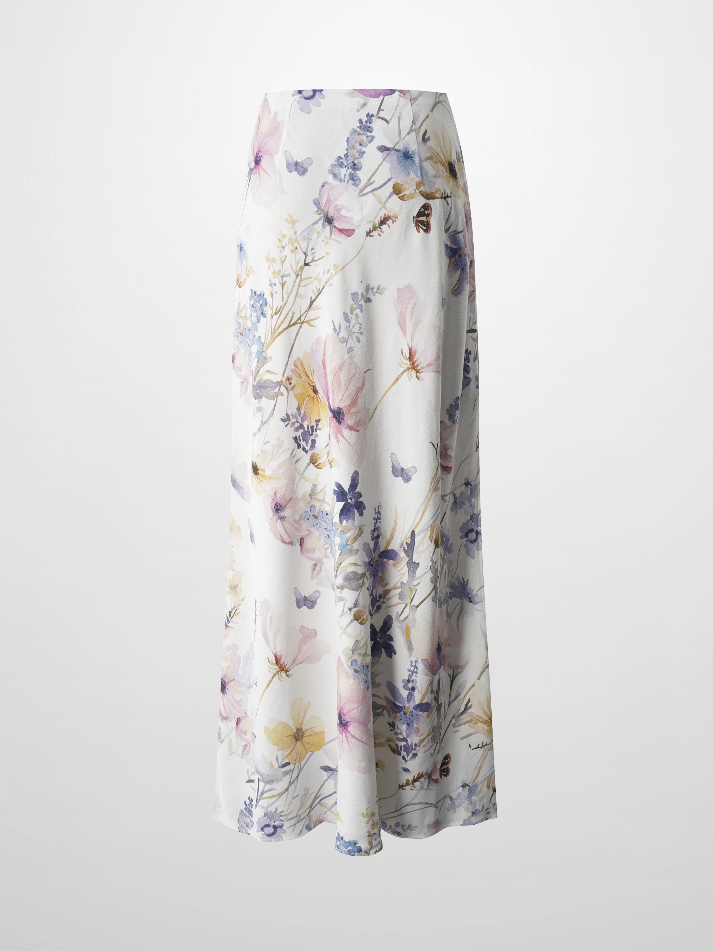 Printed Linen Blend Slip Skirt-Scattered Flowers