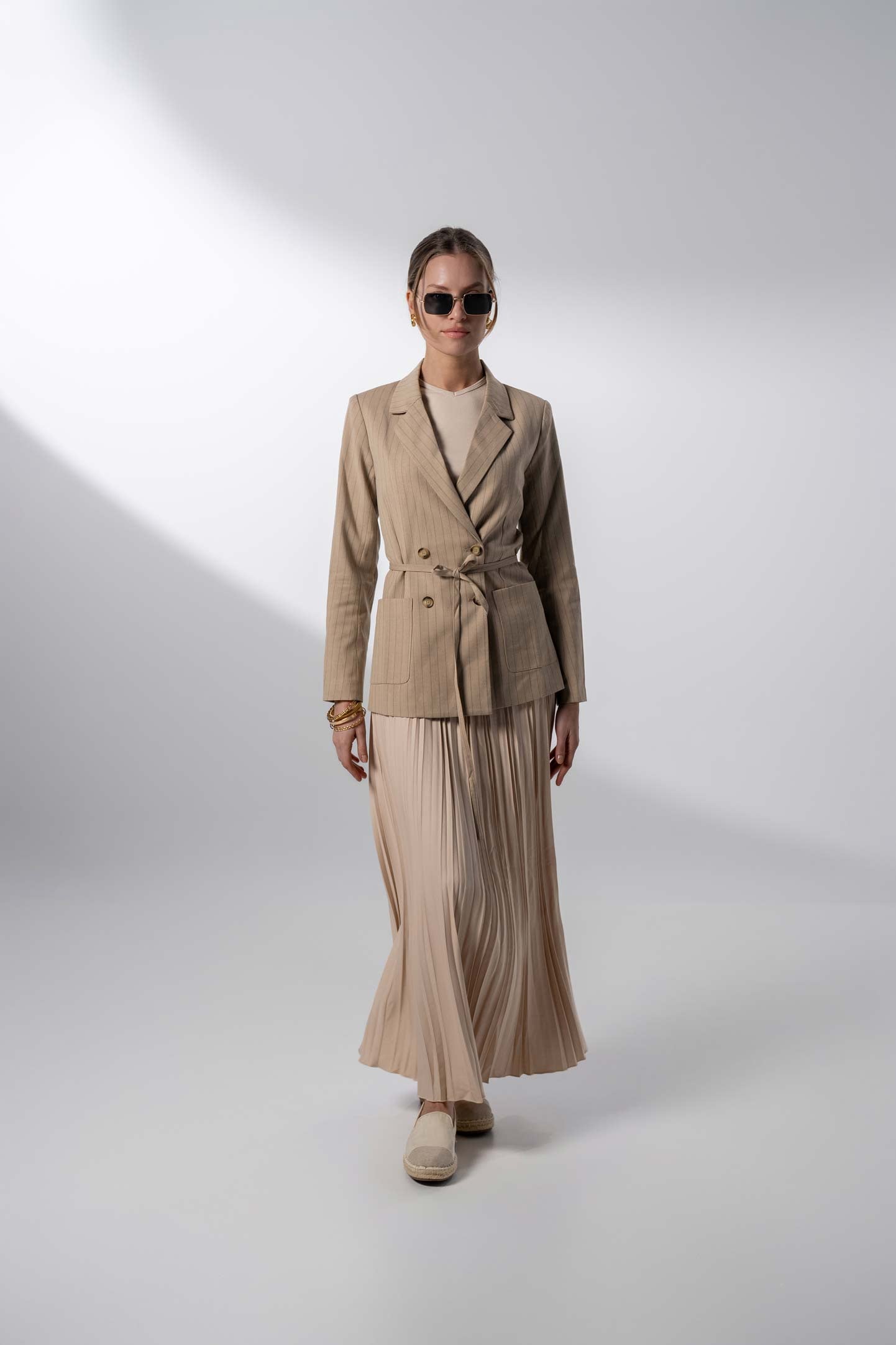 Thin Pleated Skirt-Stone-0