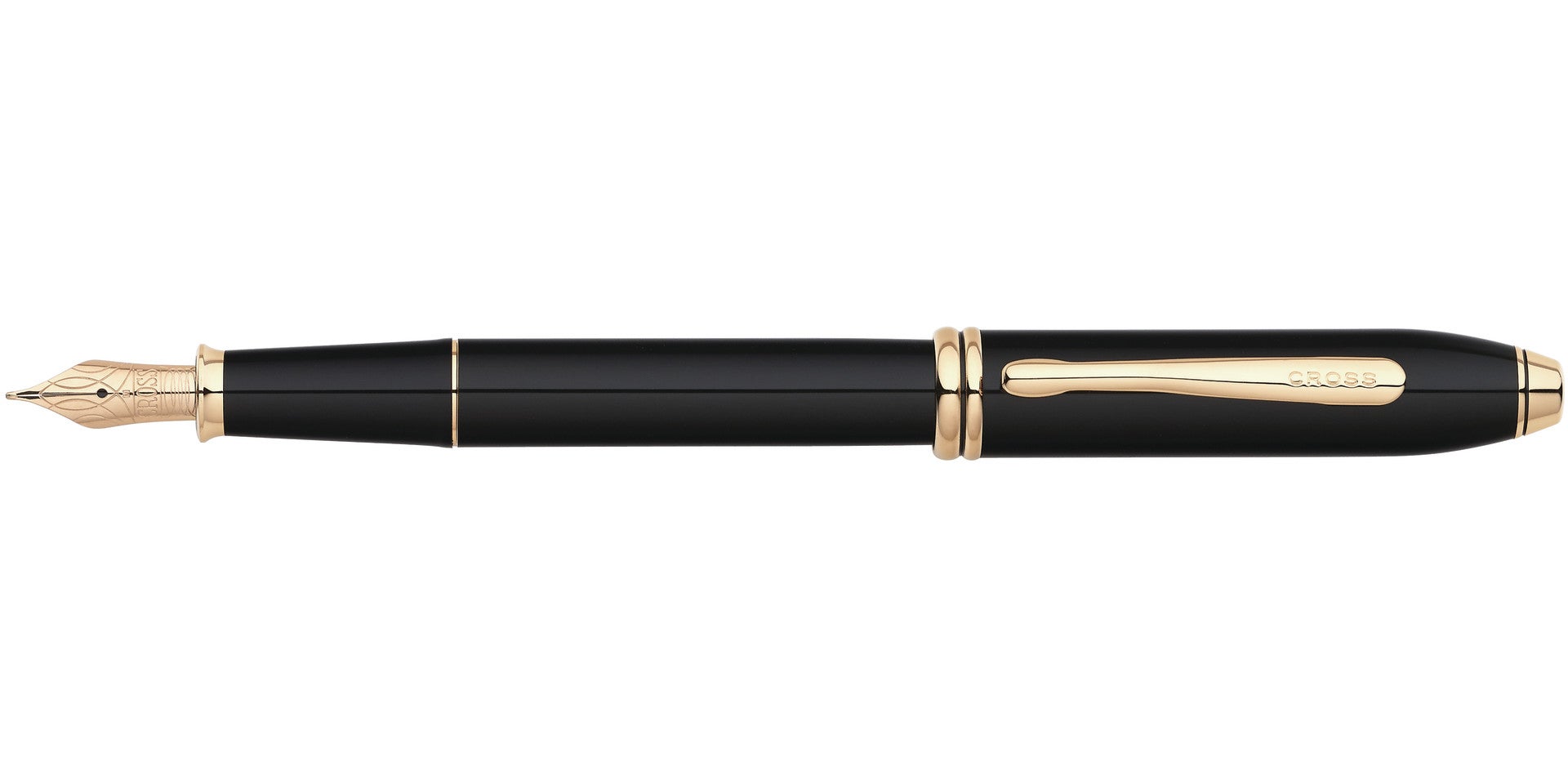 Townsend® Black Lacquer with 23KT Gold-Plated Appointments and Solid 18KT Gold Fine Nib Fountain Pen