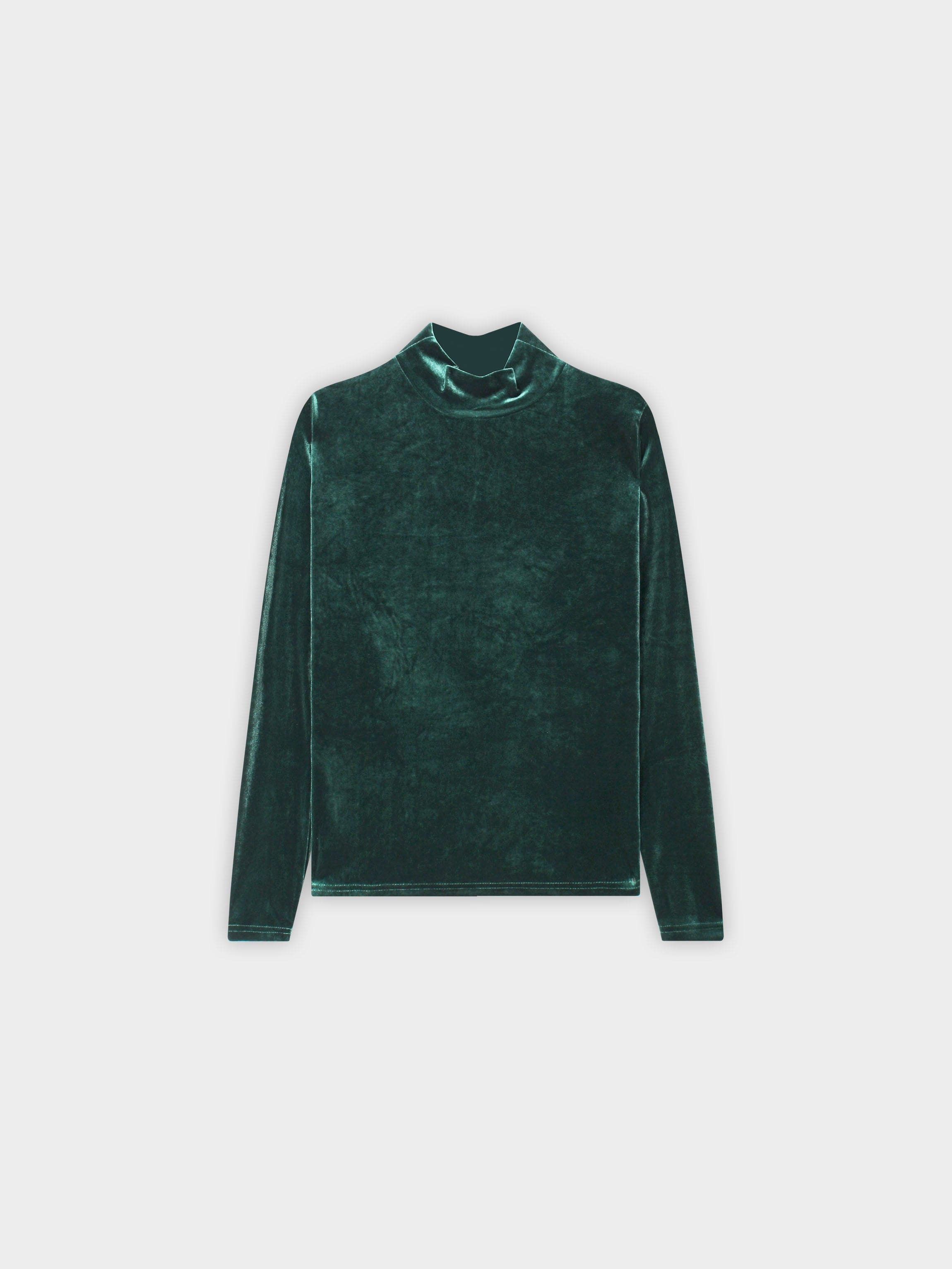 Velour Mock Neck Turtleneck-Emerald Green-1