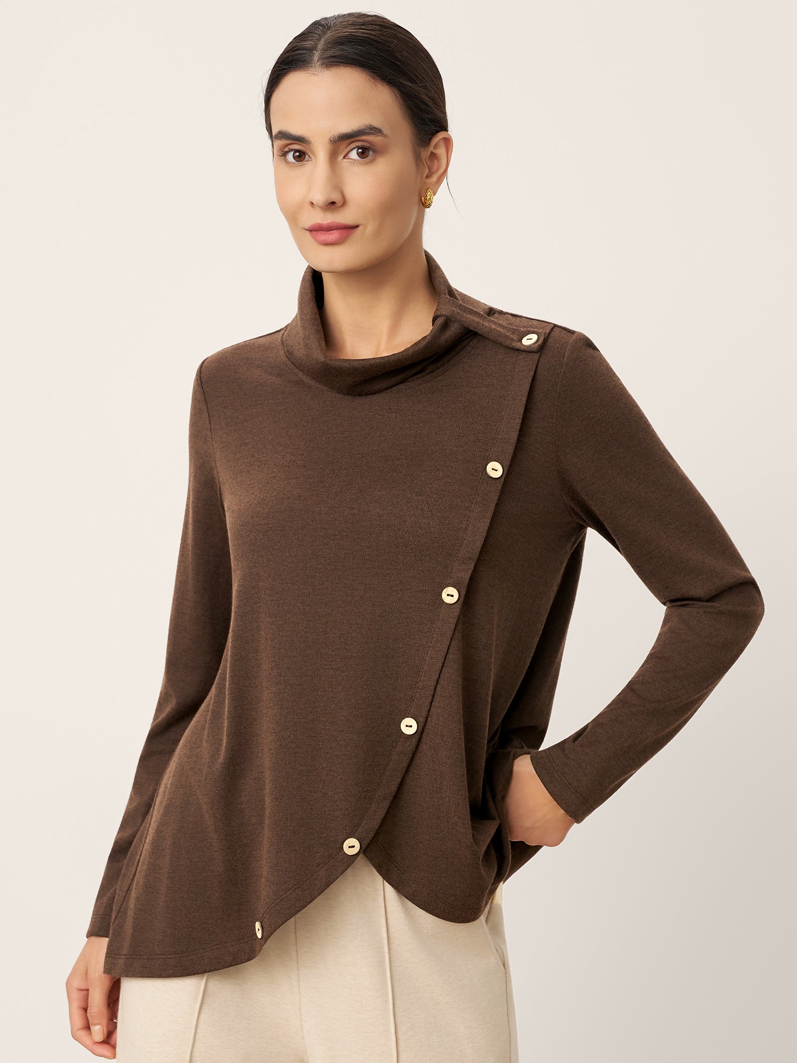 Wool Asymmetric Hem Long Sleeve Top CHARITY