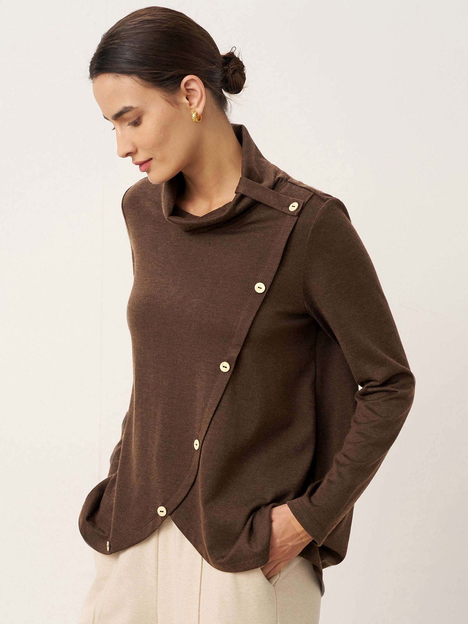Wool Asymmetric Hem Long Sleeve Top CHARITY