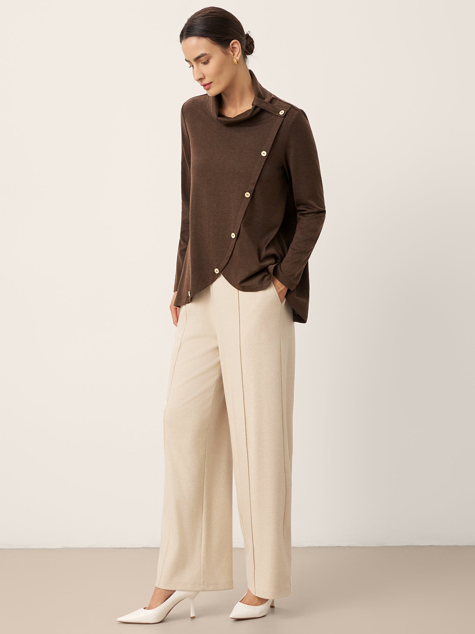 Wool Asymmetric Hem Long Sleeve Top CHARITY