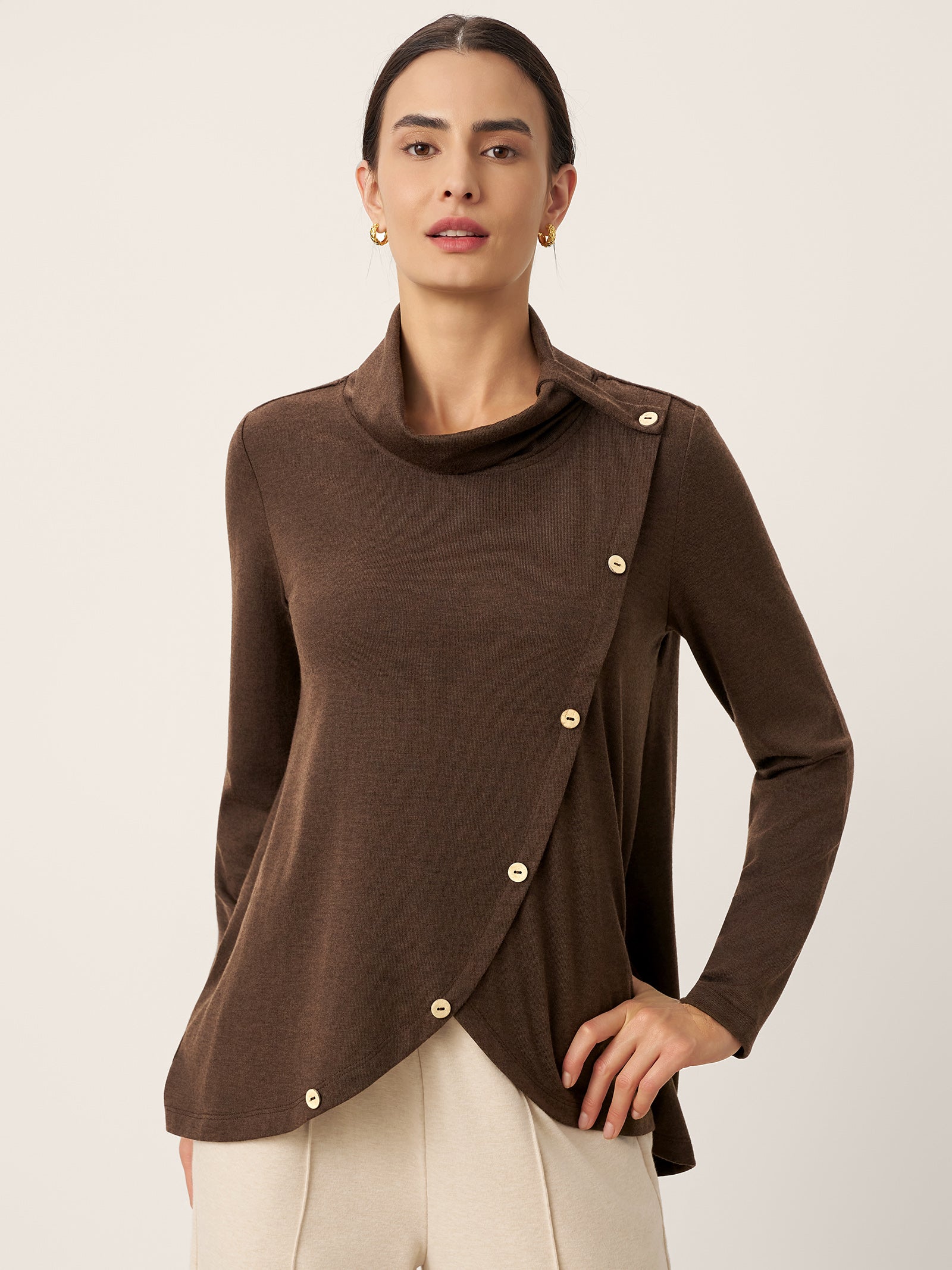 Wool Asymmetric Hem Long Sleeve Top CHARITY