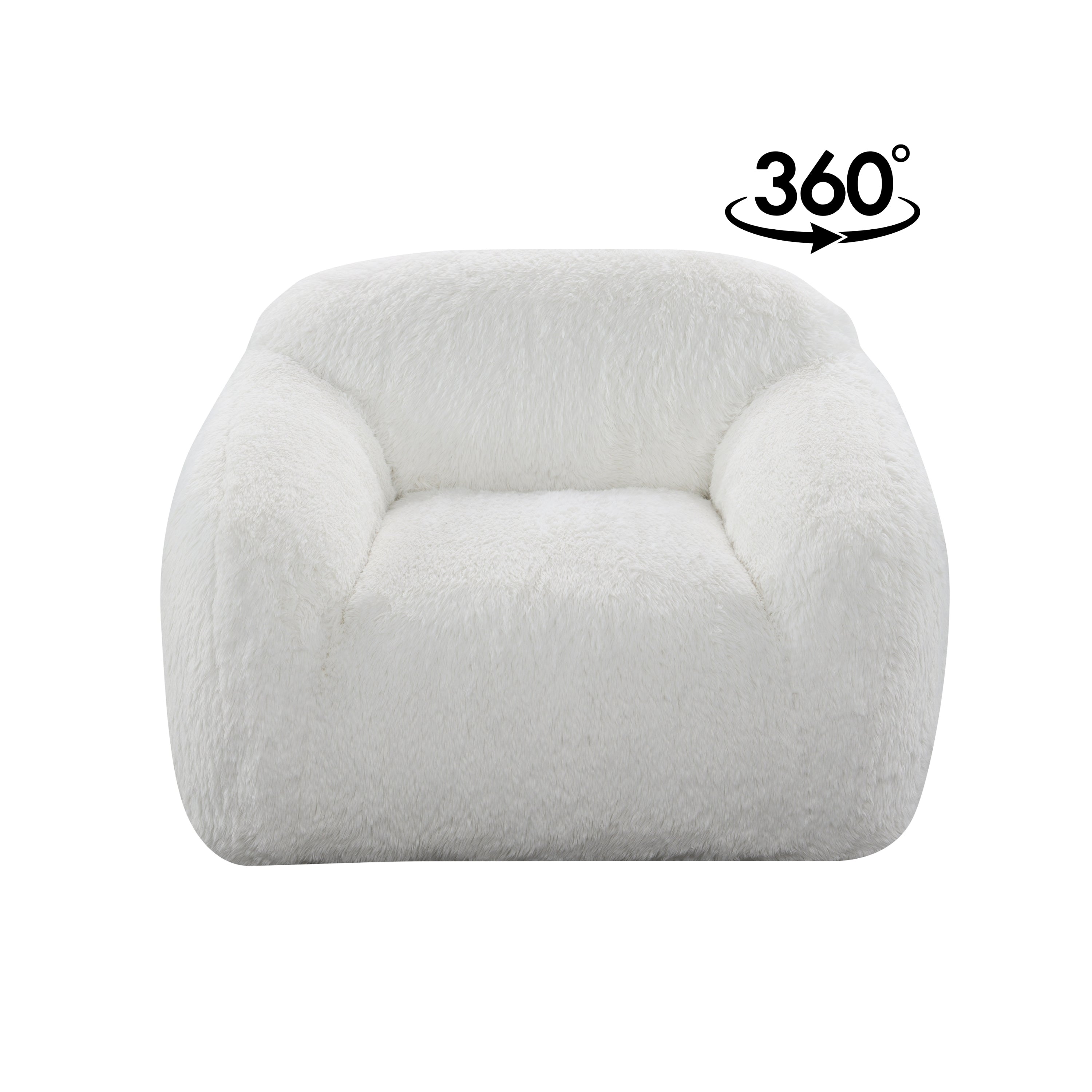 Adell Polar Bear 2-Piece Faux Fur Living Room Set with Sofa &amp; Swivel Cuddle Chair – Ivory White