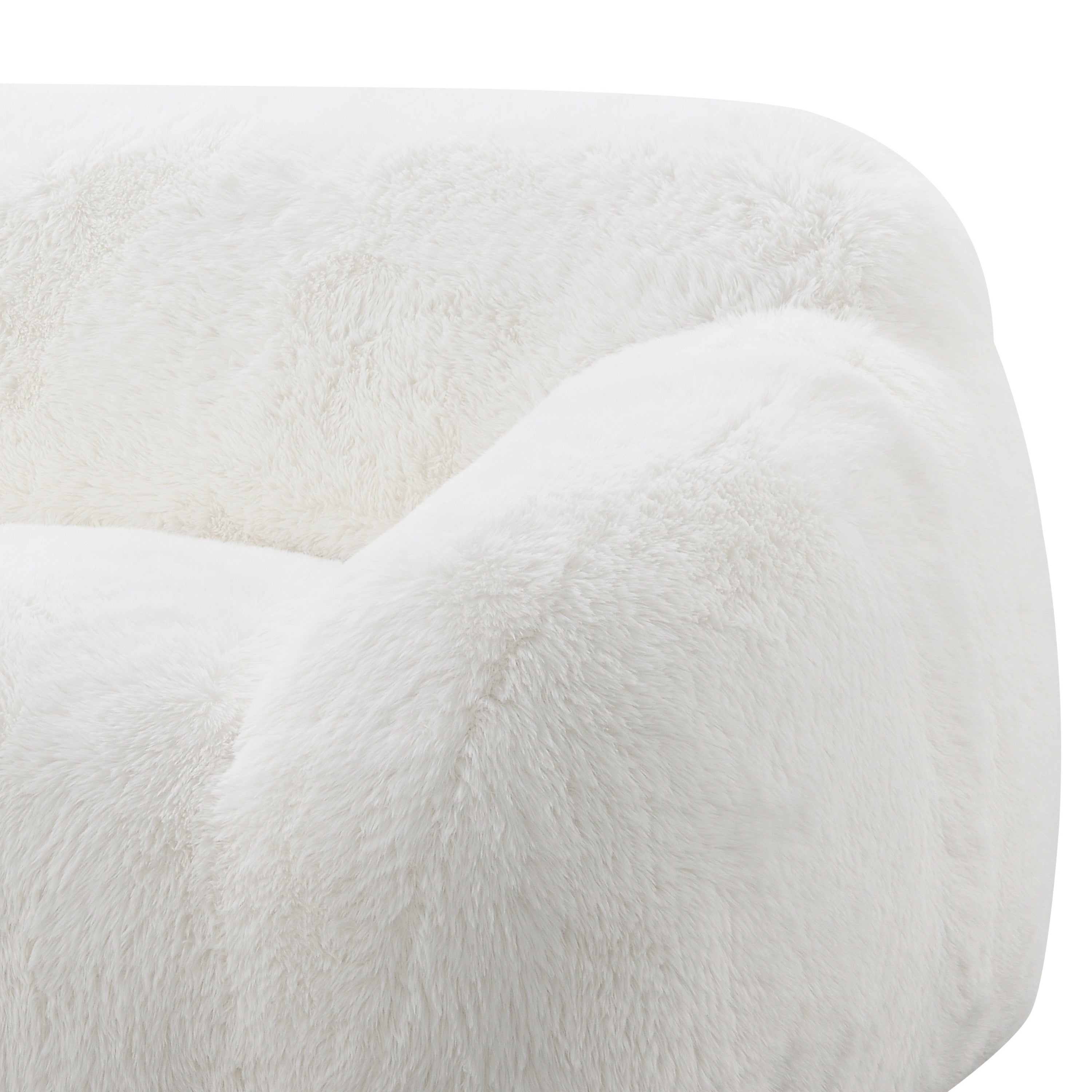 Adell Polar Bear 2-Piece Faux Fur Living Room Set with Sofa &amp; Swivel Cuddle Chair – Ivory White