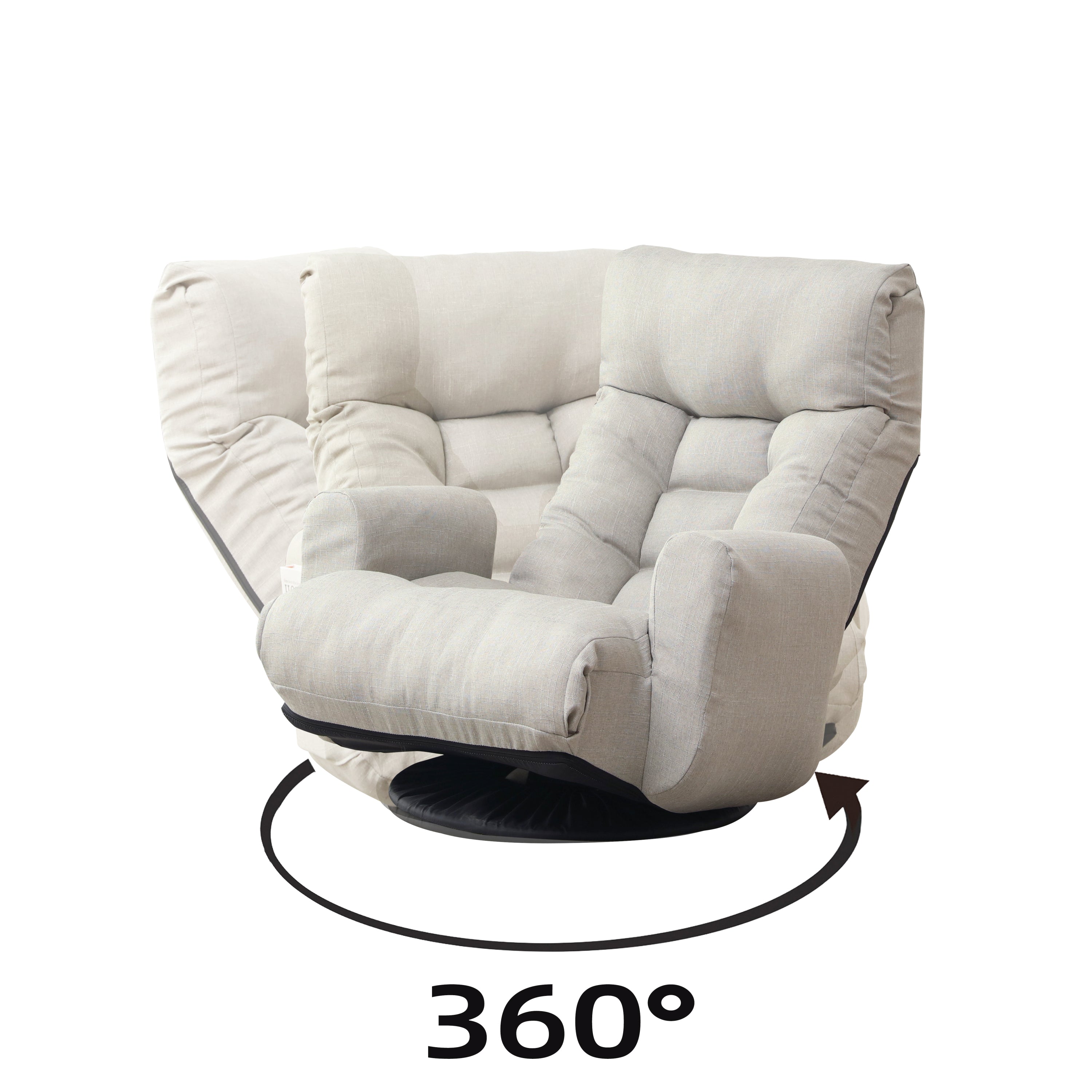 Adjustable Floor Lounge Sofa Chair with Armrests & 360° Swivel Base – Cement Grey