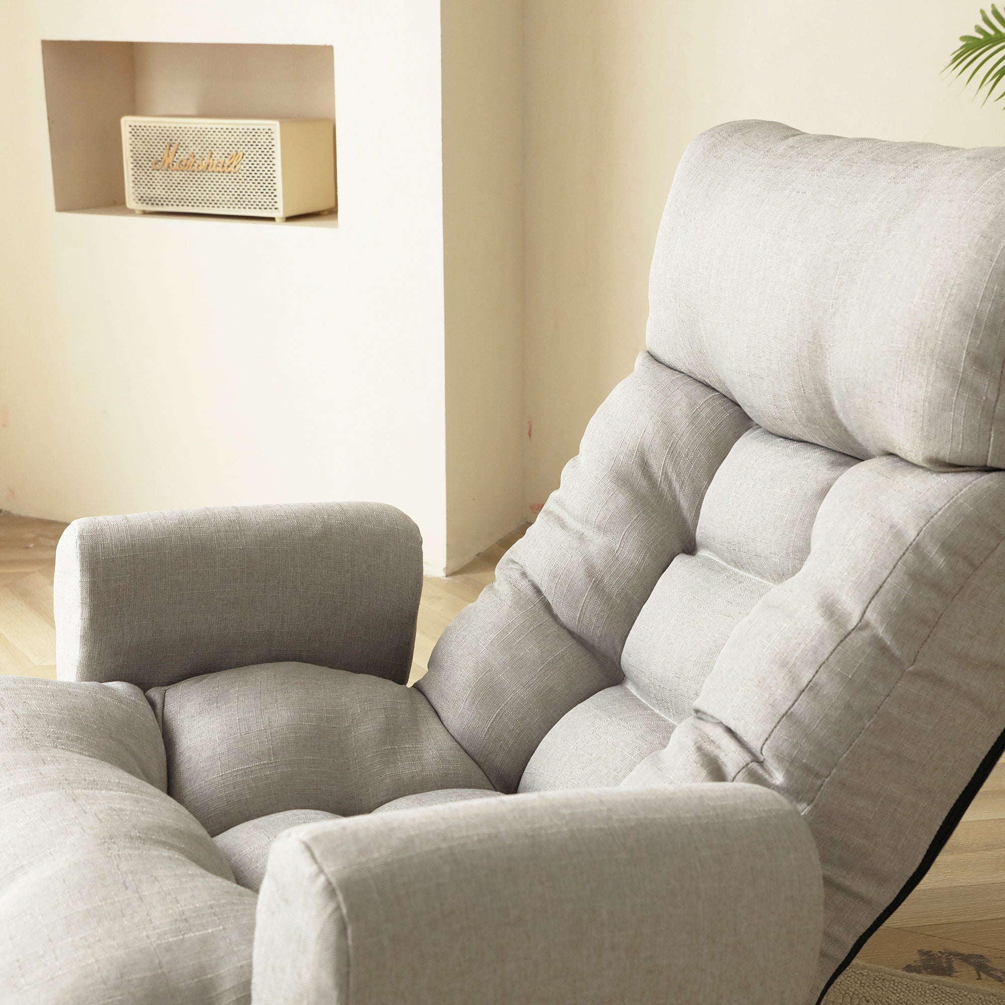 Adjustable Floor Lounge Sofa Chair with Armrests & 360° Swivel Base – Cement Grey