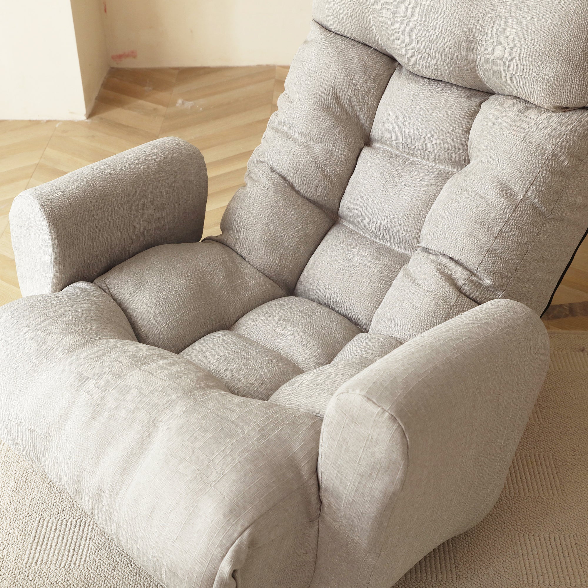 Adjustable Floor Lounge Sofa Chair with Armrests & 360° Swivel Base – Cement Grey