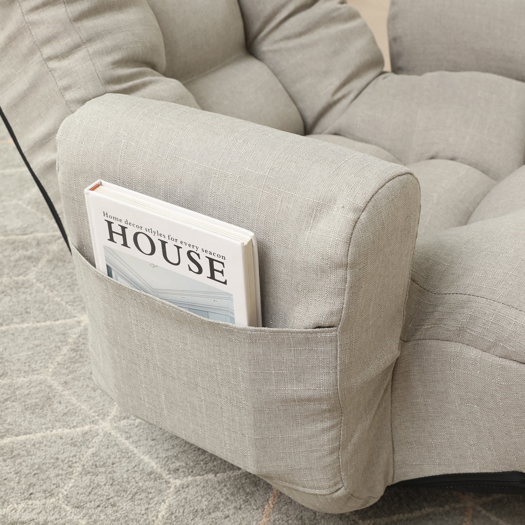 Adjustable Floor Lounge Sofa Chair with Armrests & 360° Swivel Base – Cement Grey