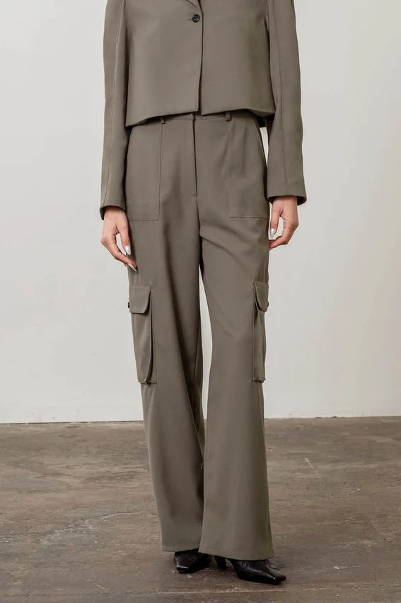 Adjustable Waist Belt Cargo Dress Pants