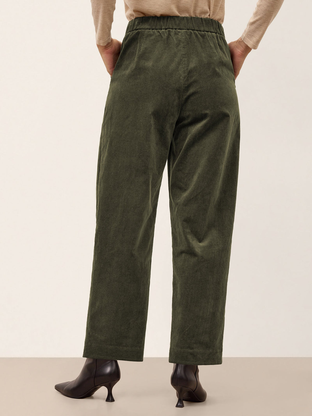 Cotton Lyocell Adjustable Button Mid Waist Tapered Ankle Pants ISOLABEL