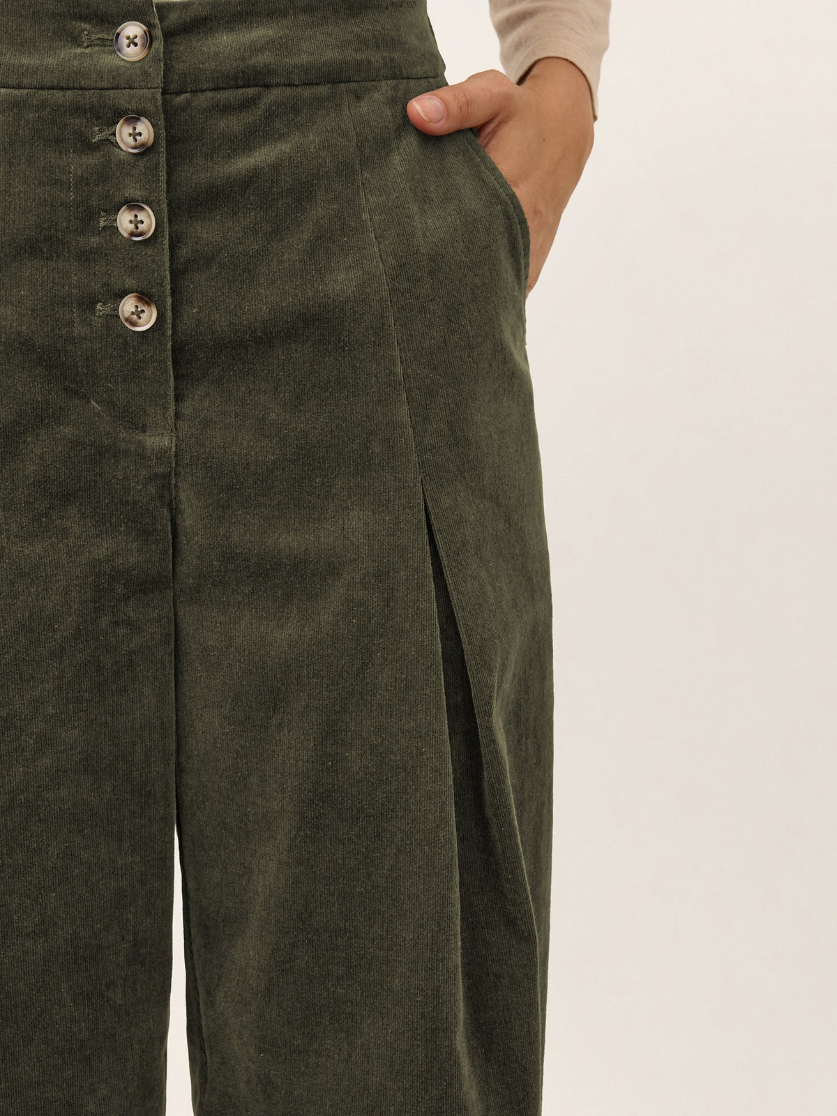 Cotton Lyocell Adjustable Button Mid Waist Tapered Ankle Pants ISOLABEL