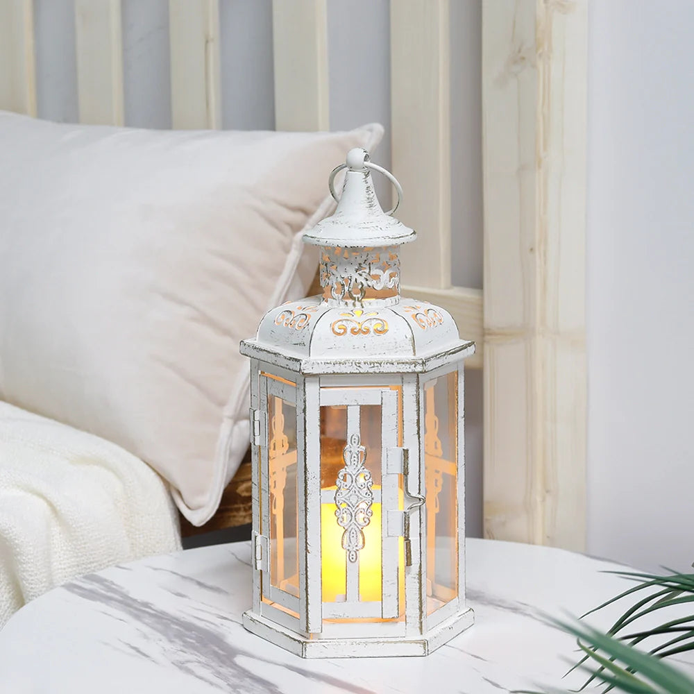 10 inch High Vintage Style Hanging Lantern Metal Candleholder