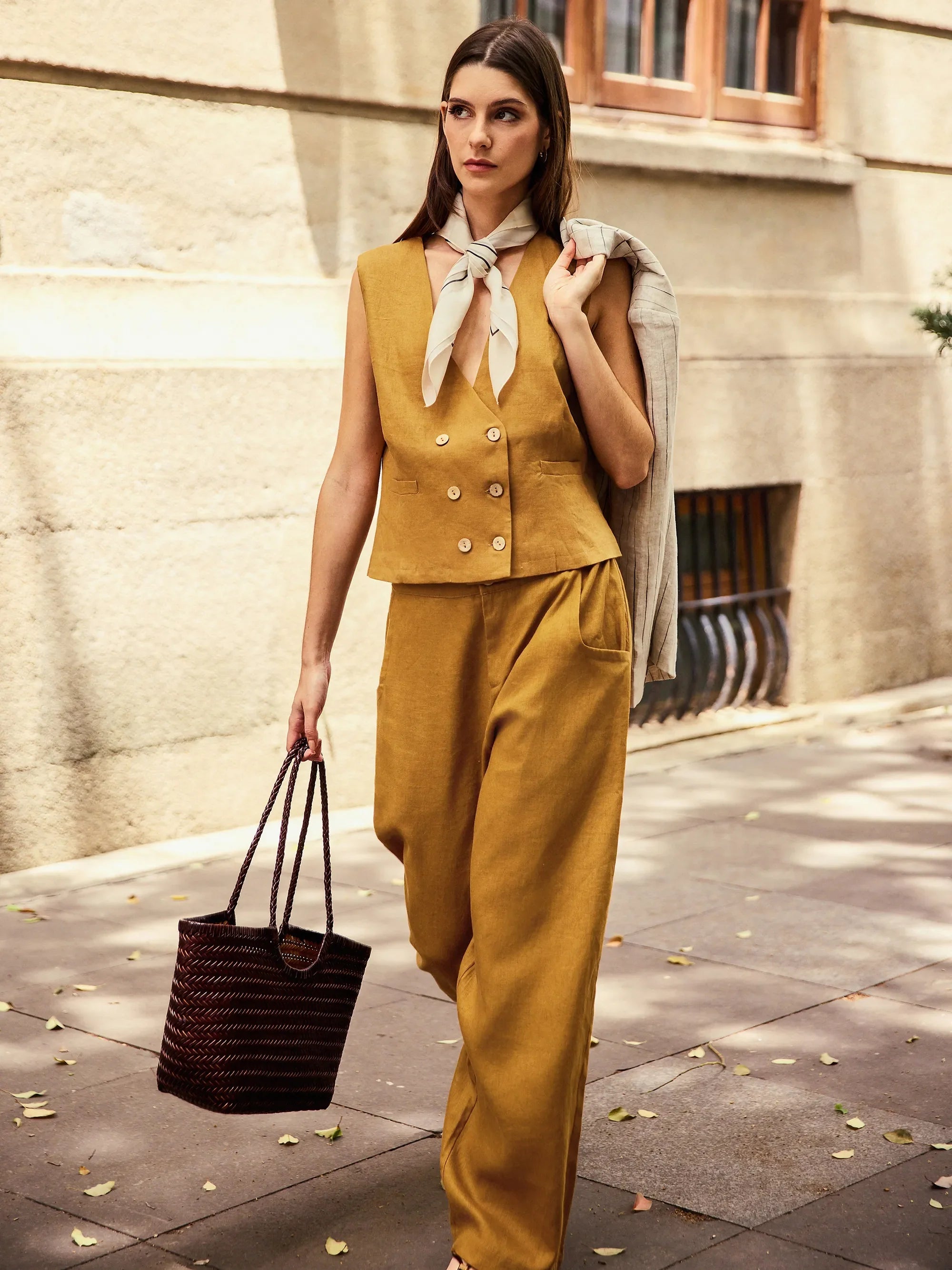 100% Linen Banana Cut Pants with Pockets EDELINE