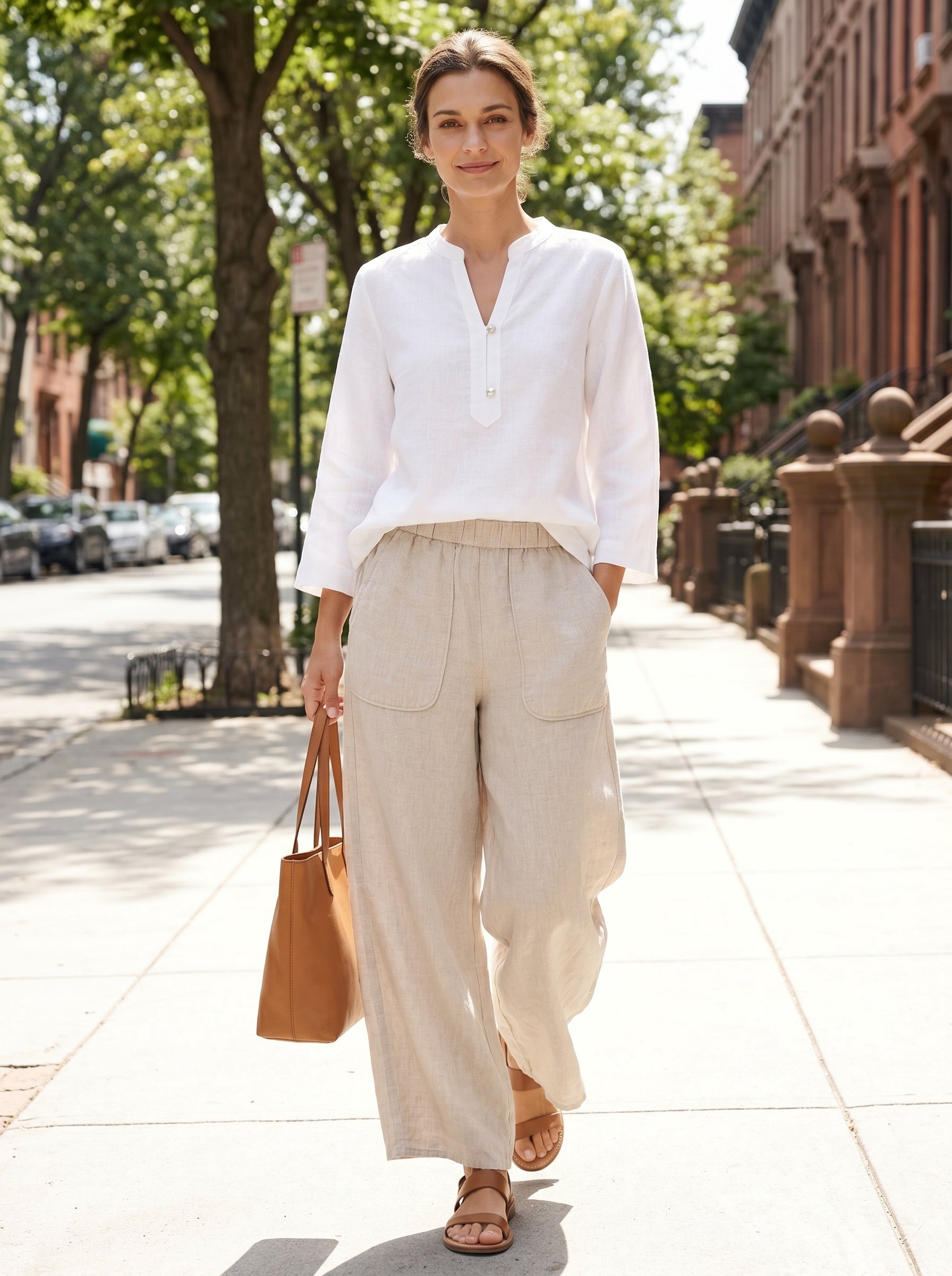 100% Linen Pocket Wide Leg Pants THALIA