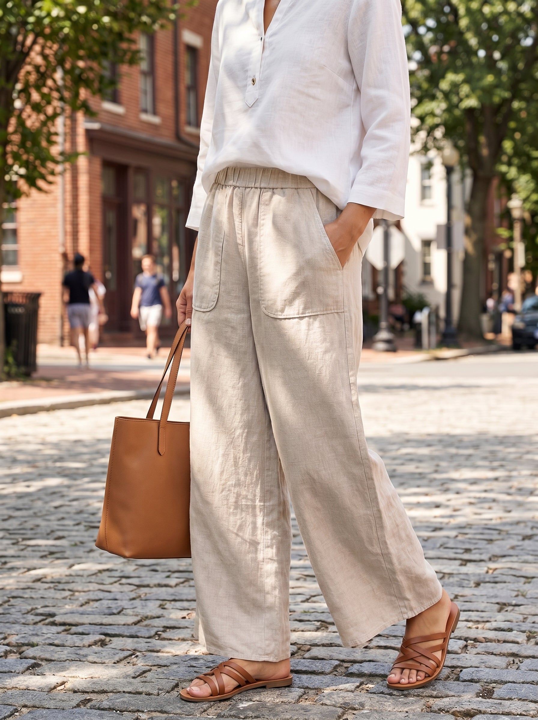 100% Linen Pocket Wide Leg Pants THALIA