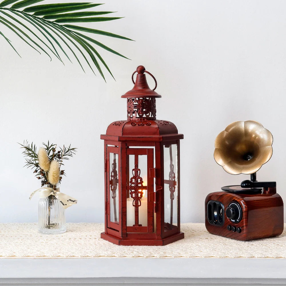 10“H Vintage Hanging Lantern(Red with Black Brush)