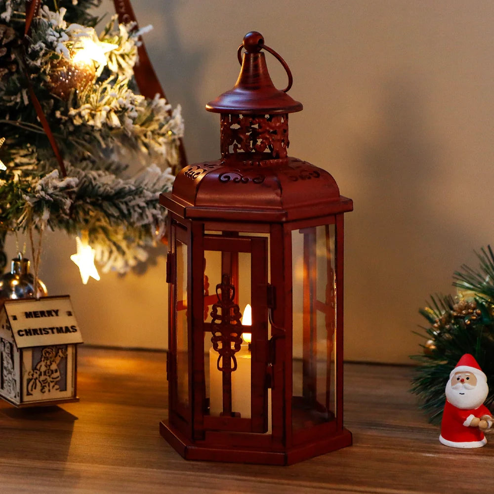 10“H Vintage Hanging Lantern(Red with Black Brush)