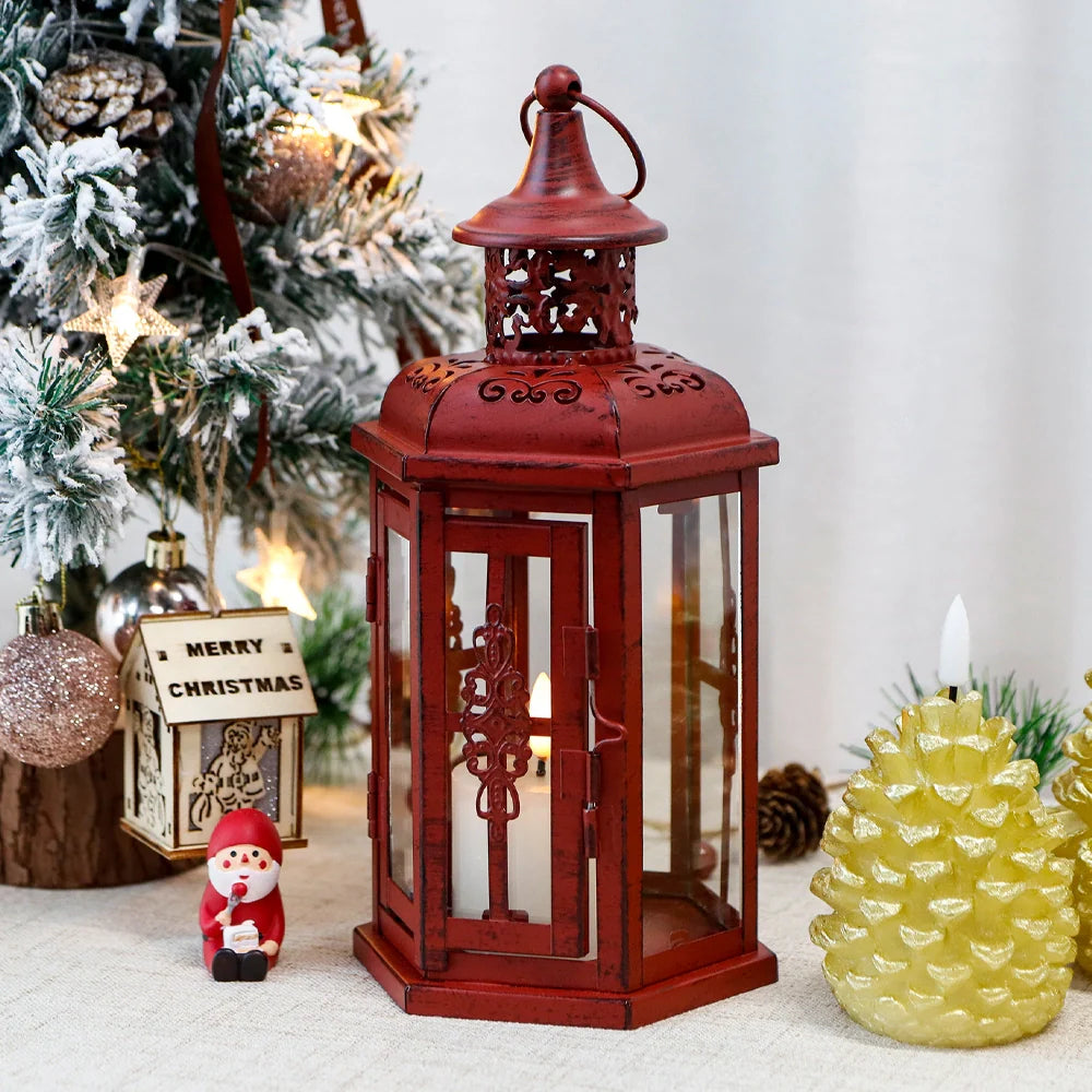 10“H Vintage Hanging Lantern(Red with Black Brush)