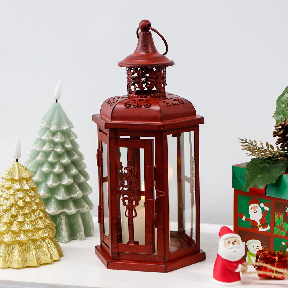 10“H Vintage Hanging Lantern(Red with Black Brush)