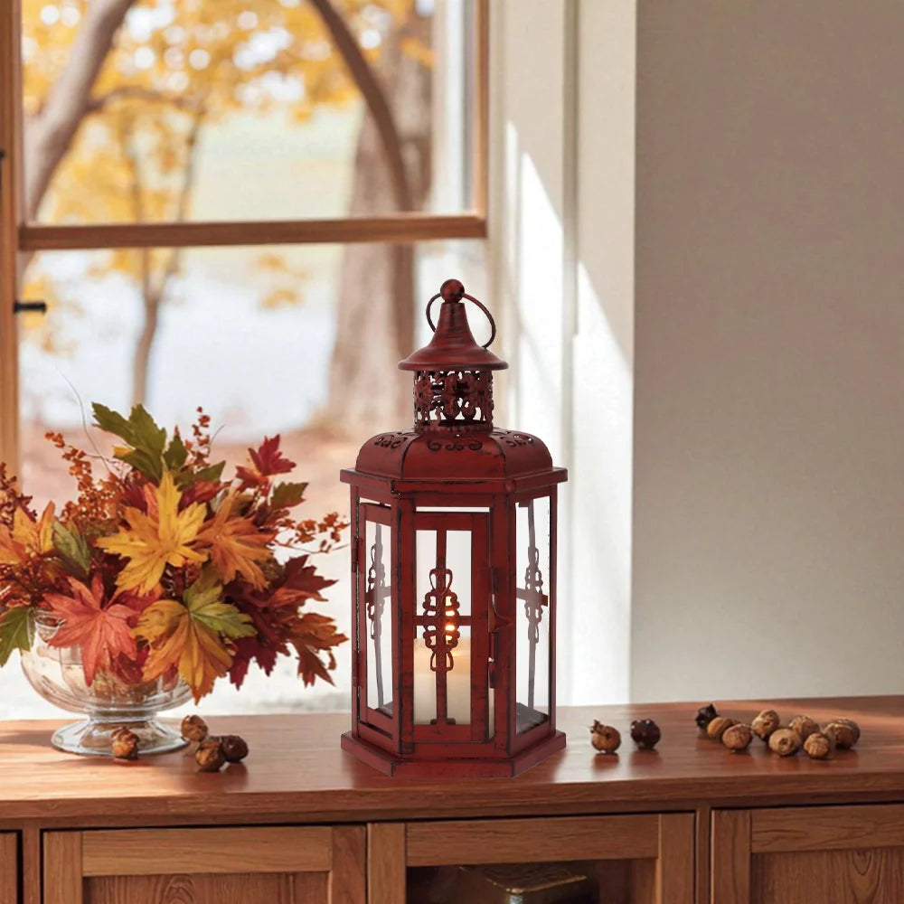 10“H Vintage Hanging Lantern(Red with Black Brush)