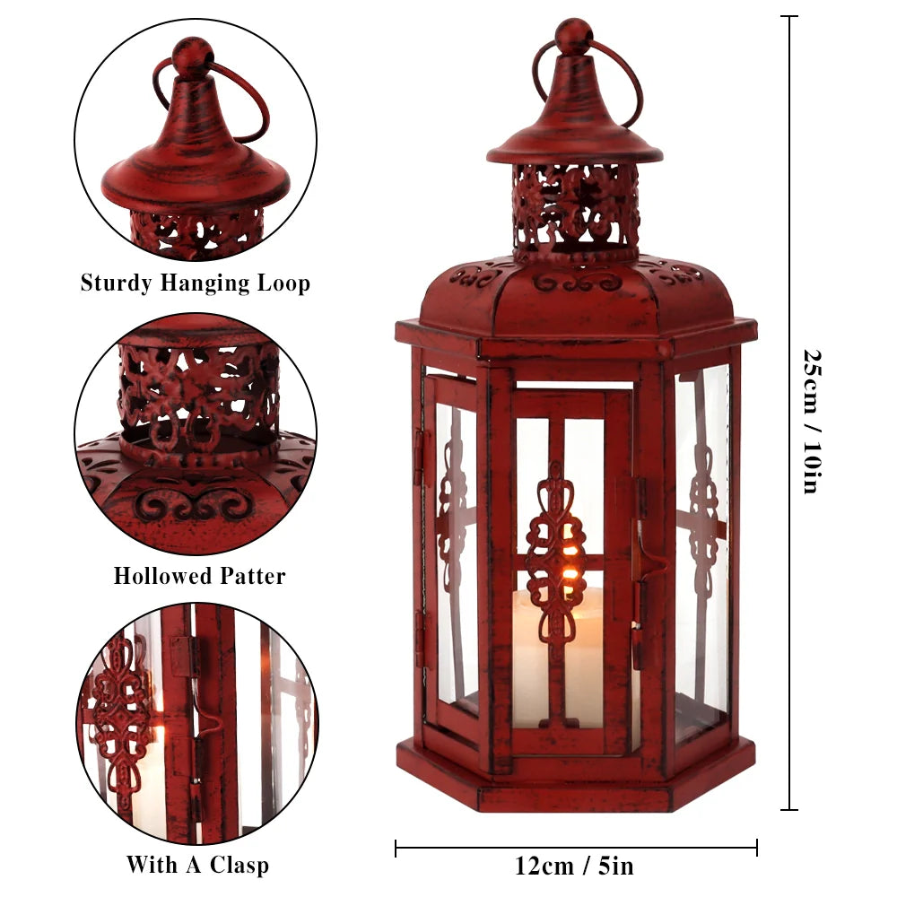 10“H Vintage Hanging Lantern(Red with Black Brush)
