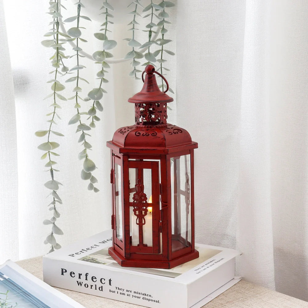 10“H Vintage Hanging Lantern(Red with Black Brush)