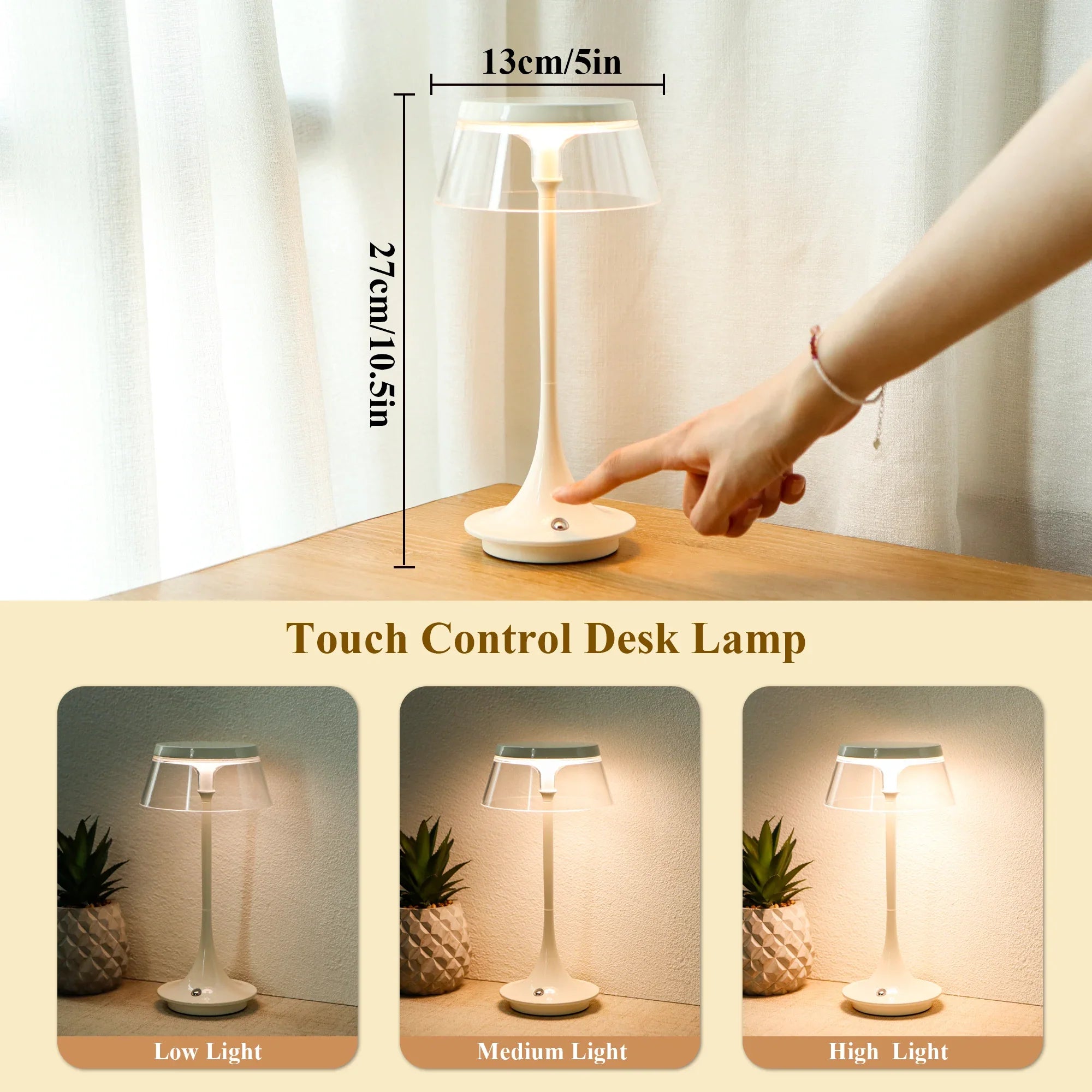 10.5" H Nightstand Lamp 3-Color Light Dimmable