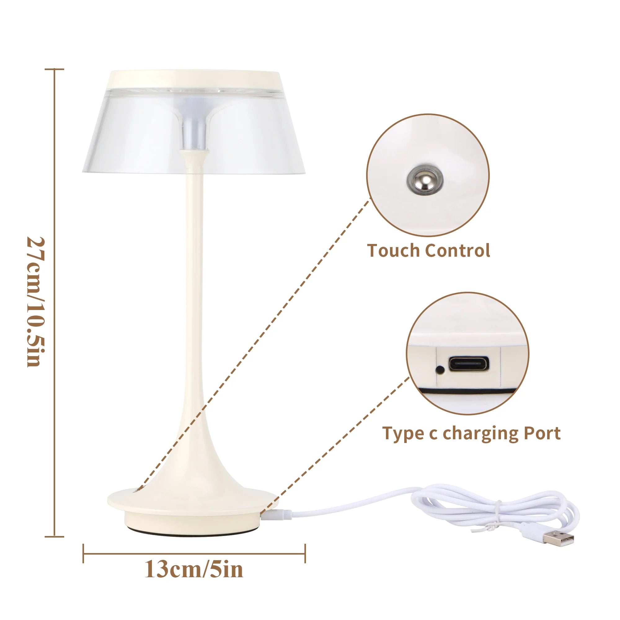 10.5" H Nightstand Lamp 3-Color Light Dimmable