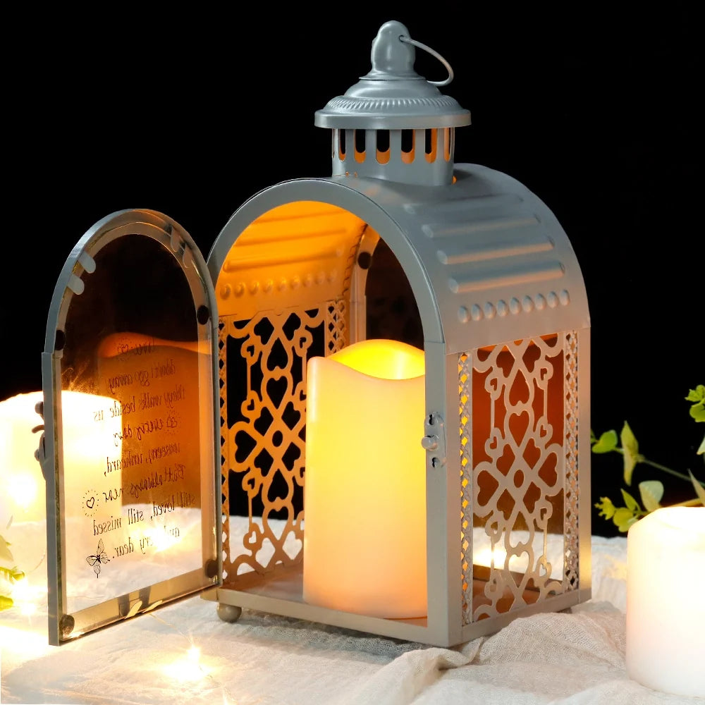 11'' High Memorial Lantern With Automatic Timer(Grey)