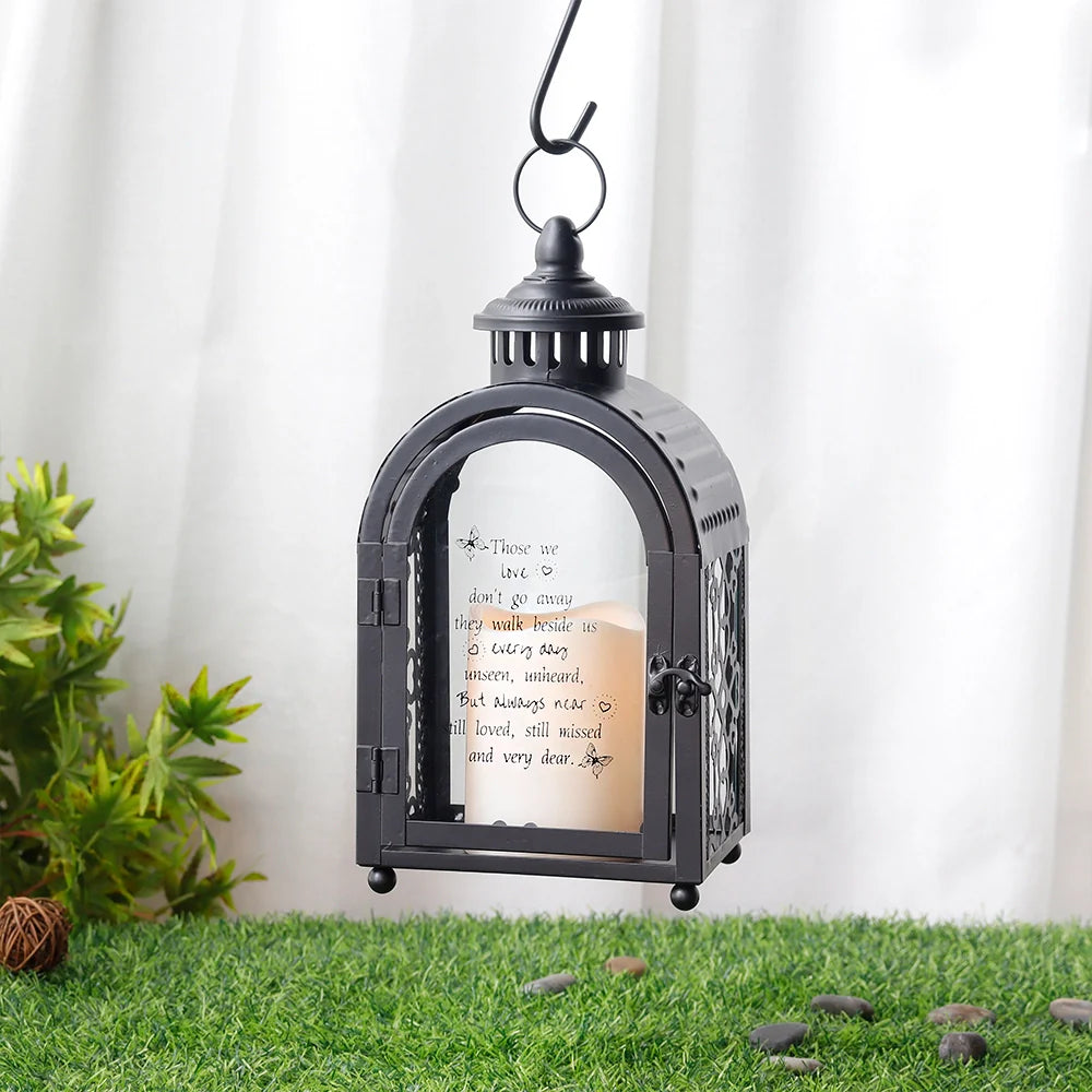 11'' High Memorial Lantern With Automatic Timer(black)