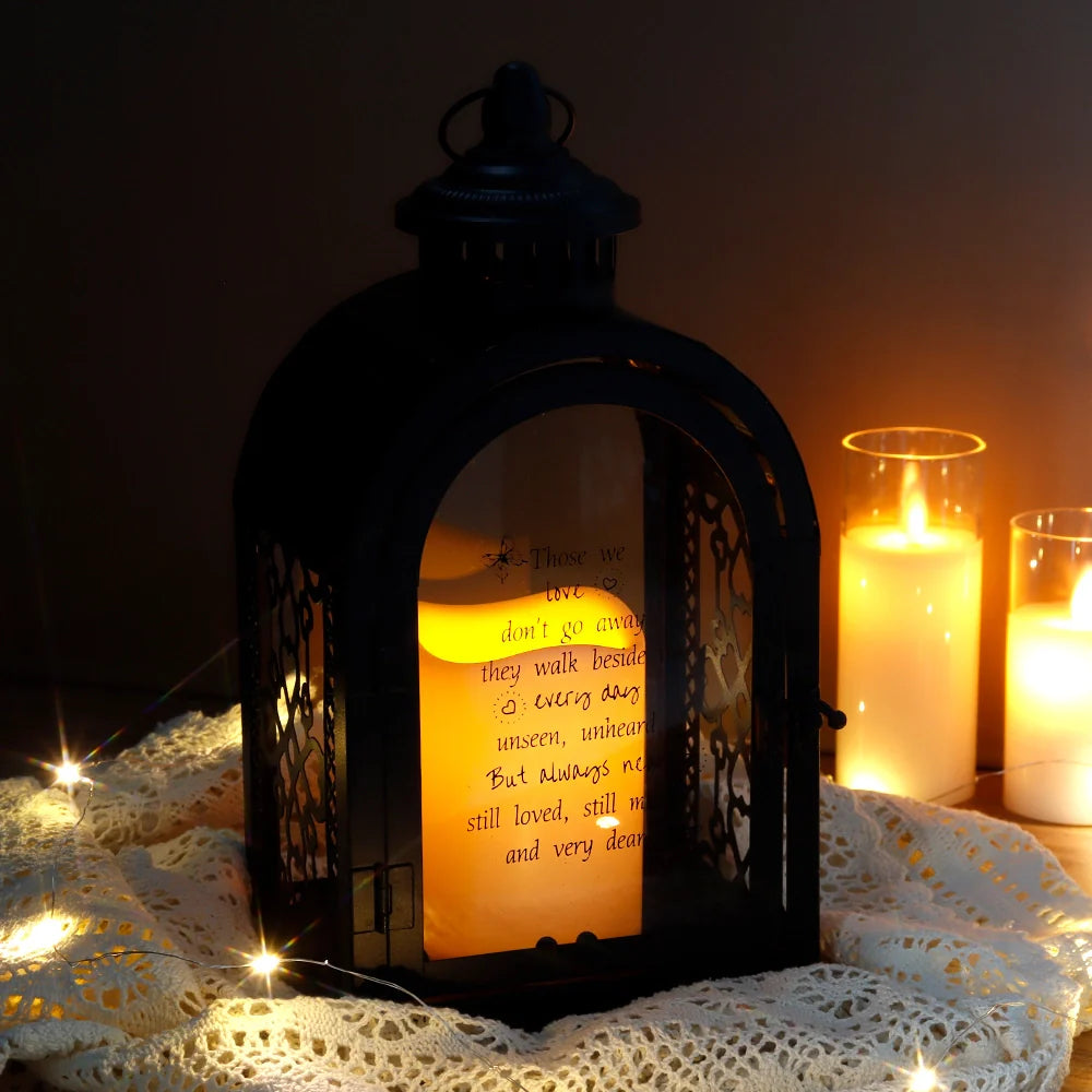 11'' High Memorial Lantern With Automatic Timer(black)