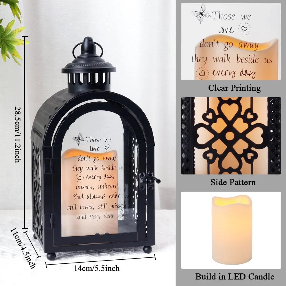 11'' High Memorial Lantern With Automatic Timer(black)