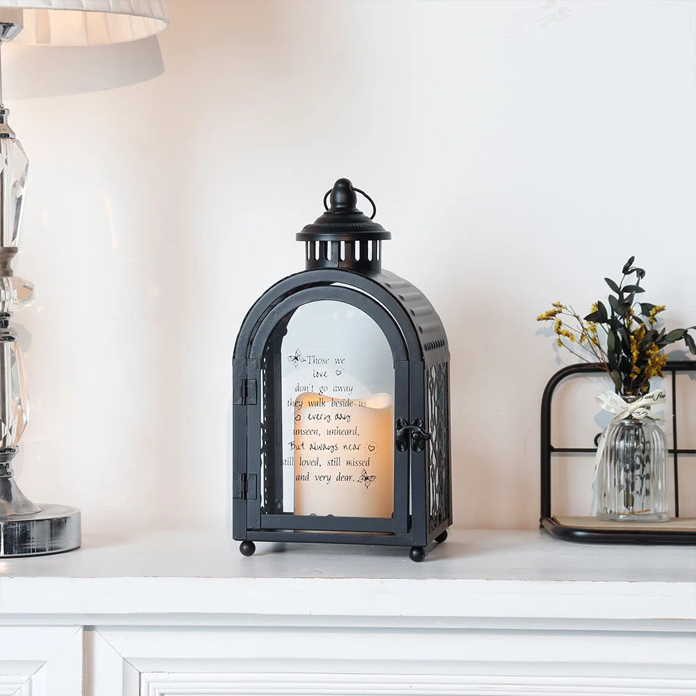 11'' High Memorial Lantern With Automatic Timer(black)