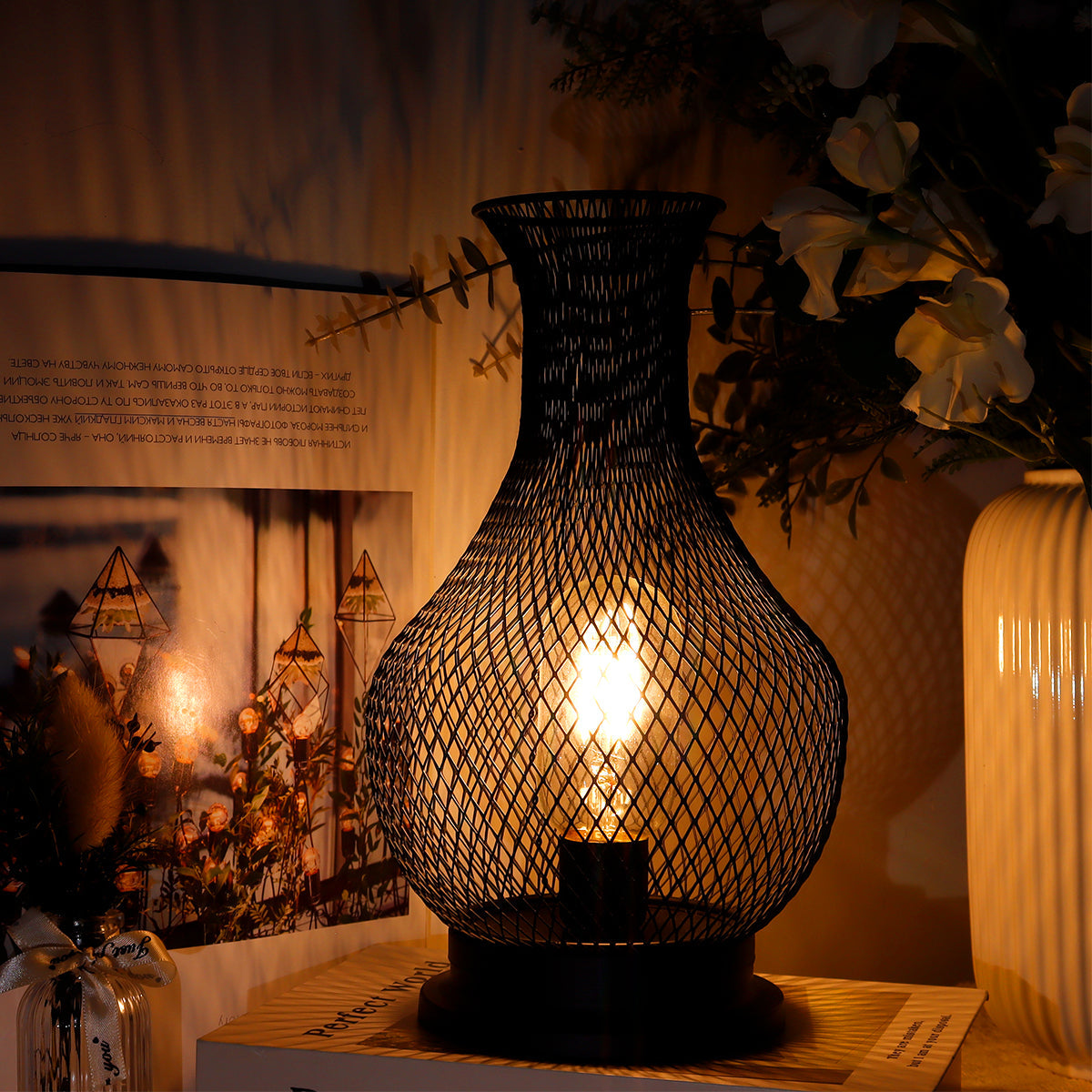 11'' Tall Battery Operated Lamp Cordless Decorative Lamp with LED Edison Bulb