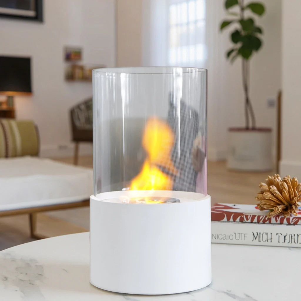 11.4"H  Round Portable Tabletop Fireplace(white)