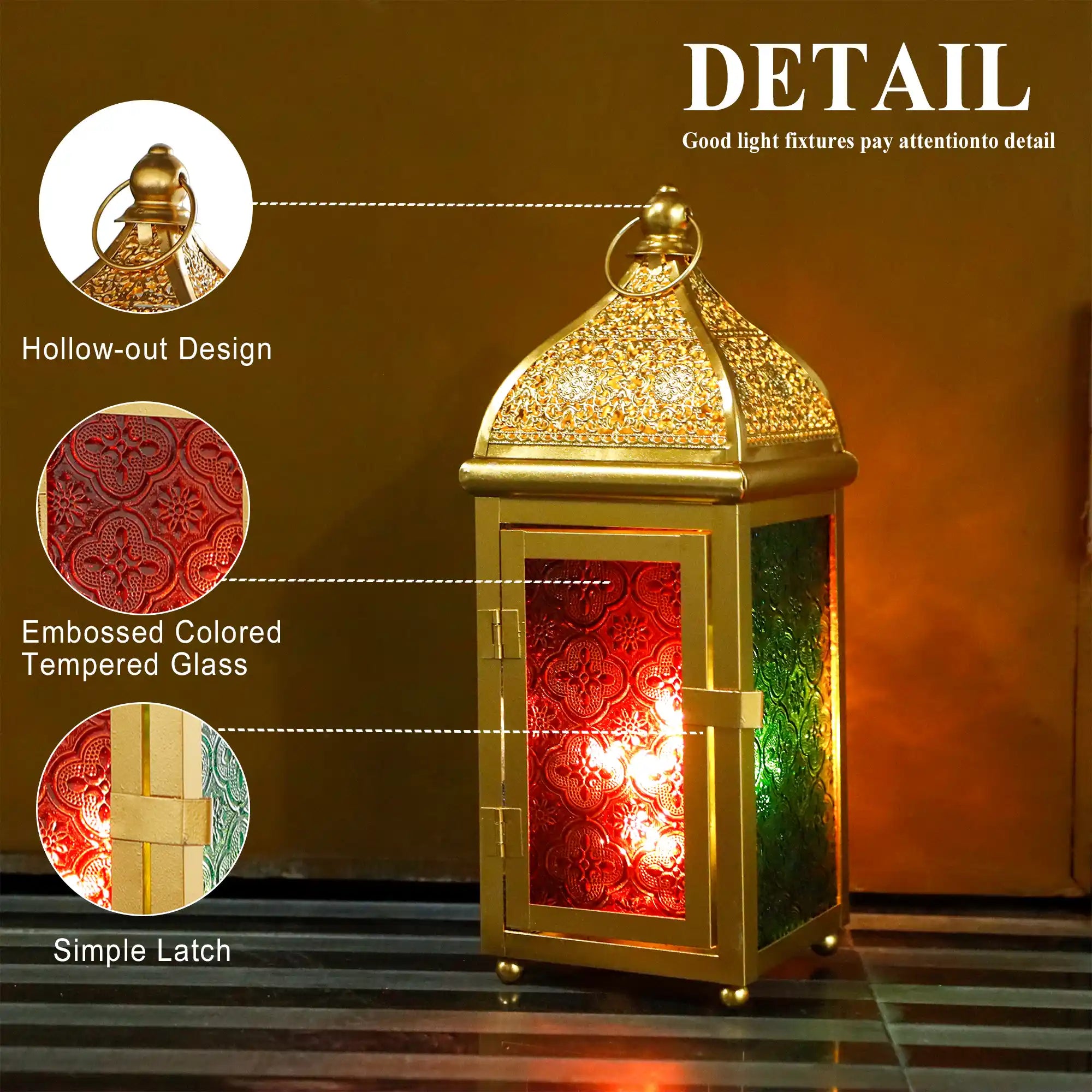 12'' Gold Moroccan Candle Lantern