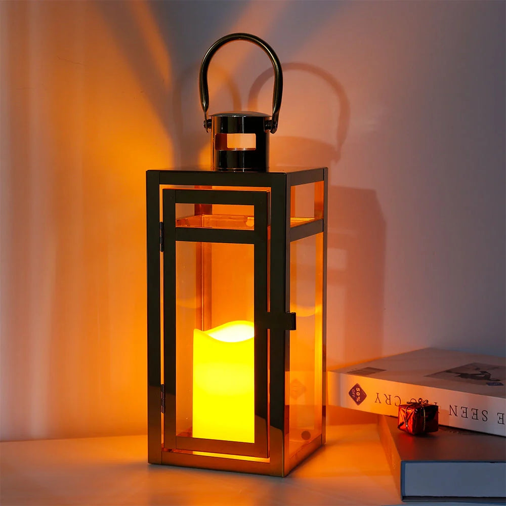 12'' High Metal Decorative Candle Lantern (Gold)