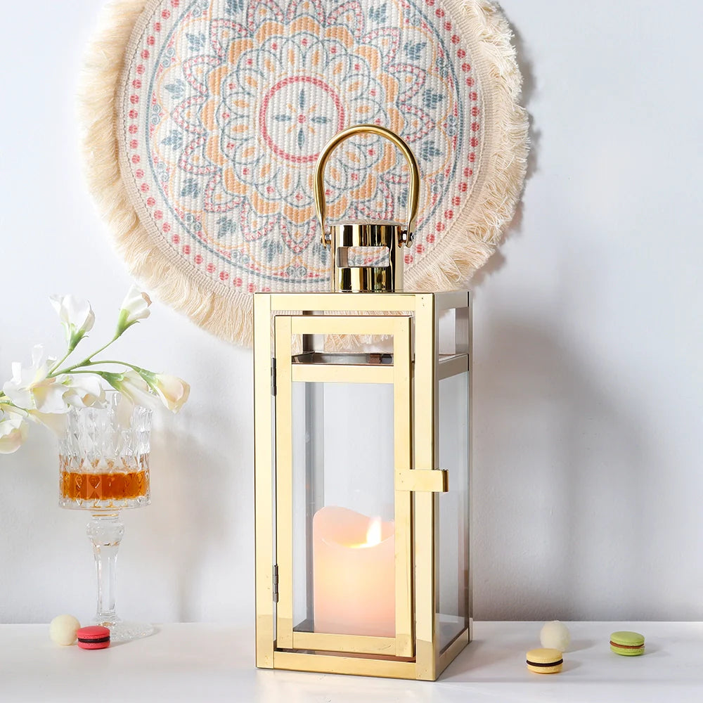 12'' High Metal Decorative Candle Lantern (Gold)