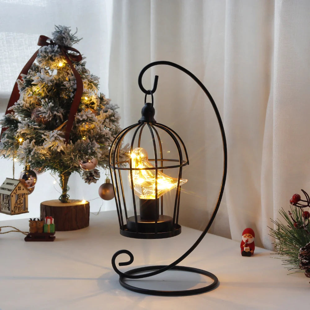 12" Tall Battery Operated Birdcage Lamp