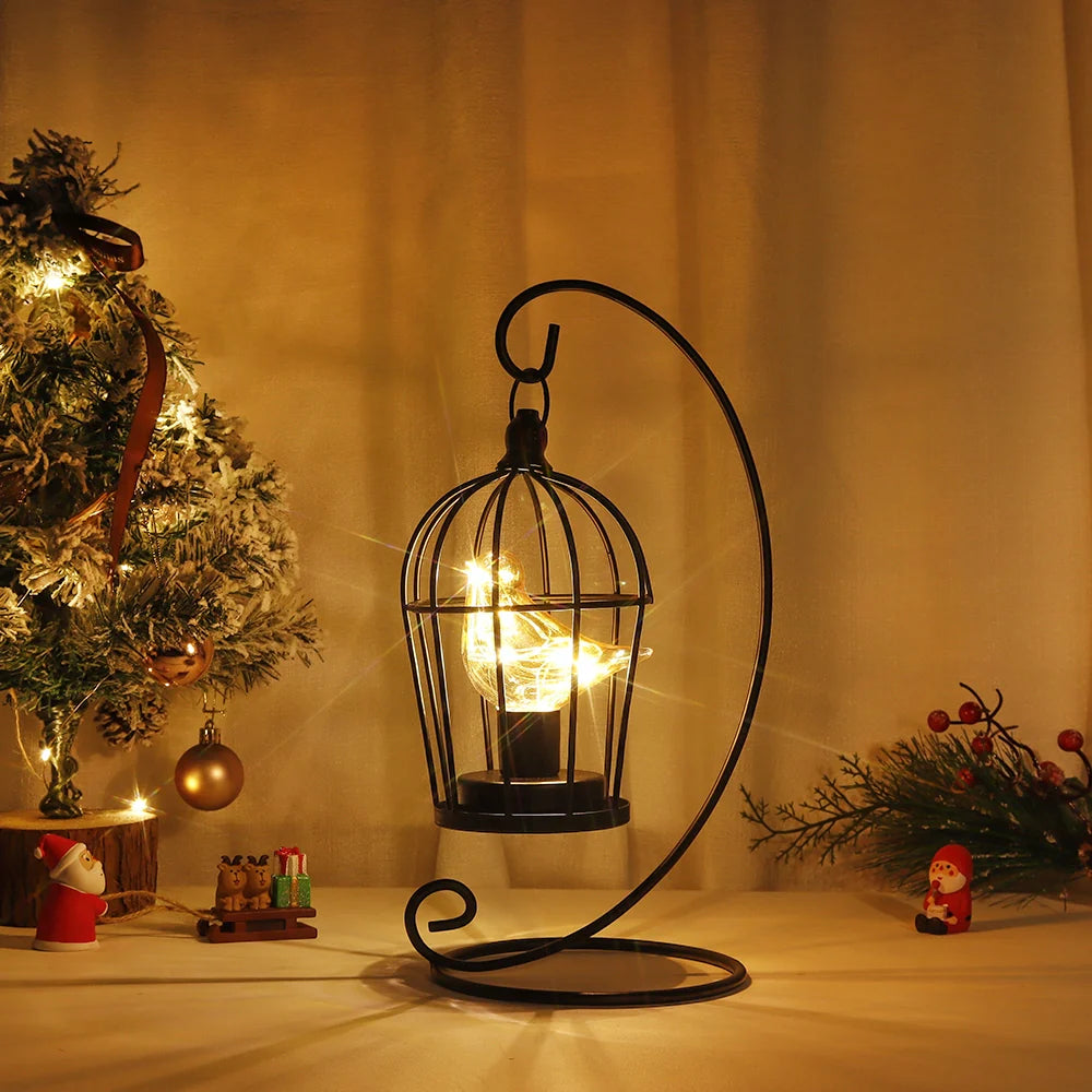 12" Tall Battery Operated Birdcage Lamp