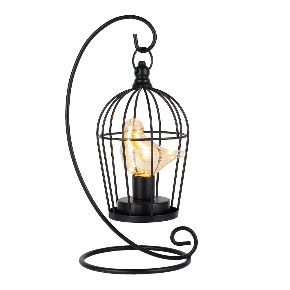 12" Tall Battery Operated Birdcage Lamp
